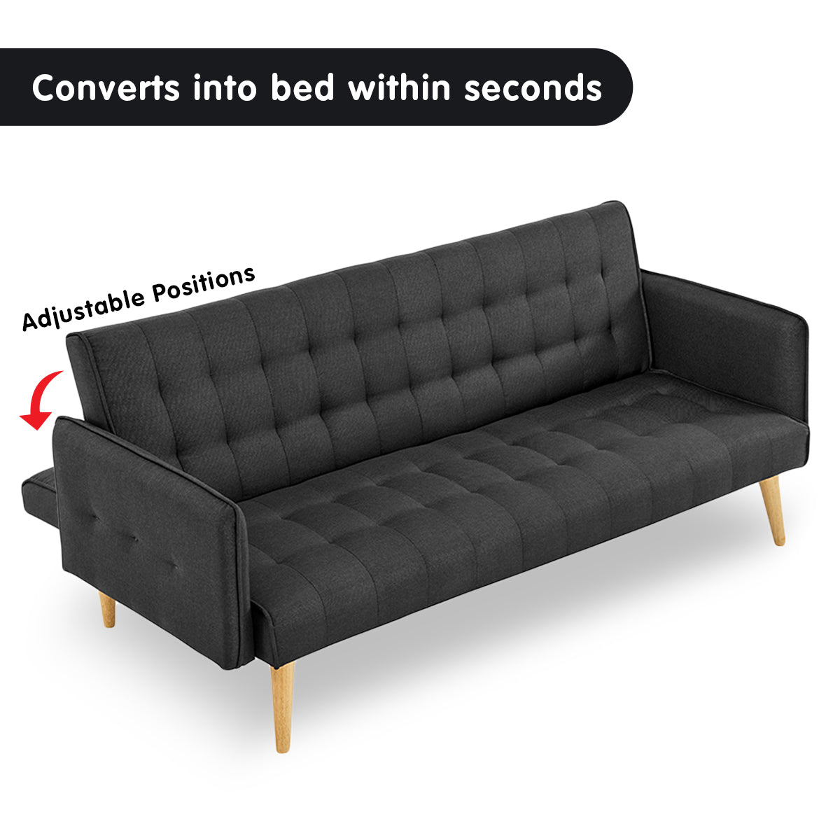 Sarantino 3 Seater Modular Linen Fabric Sofa Bed Couch - Black-Furniture > Sofas-PEROZ Accessories