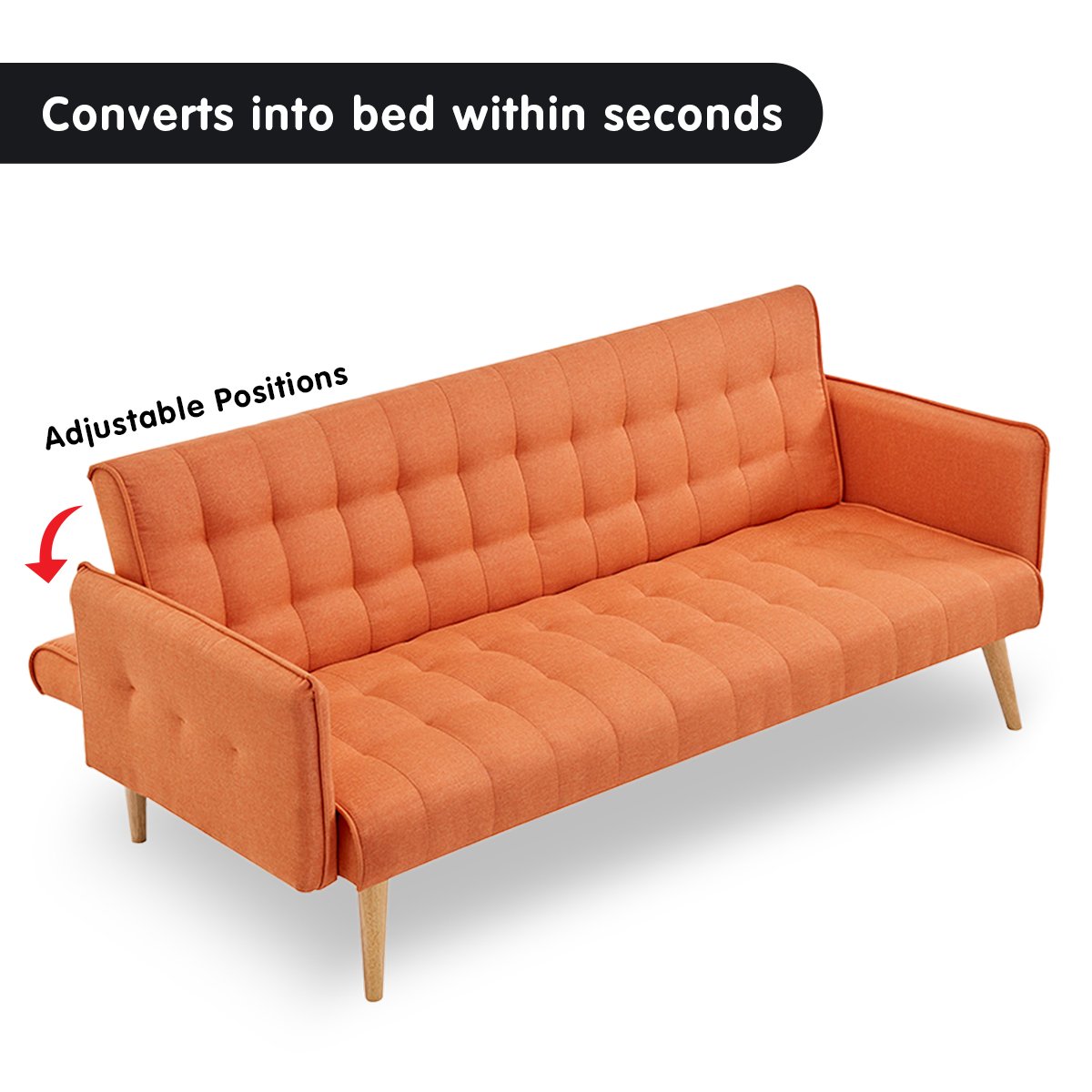 Sarantino 3 Seater Modular Linen Fabric Sofa Bed Couch Armrest Orange-Furniture > Sofas-PEROZ Accessories