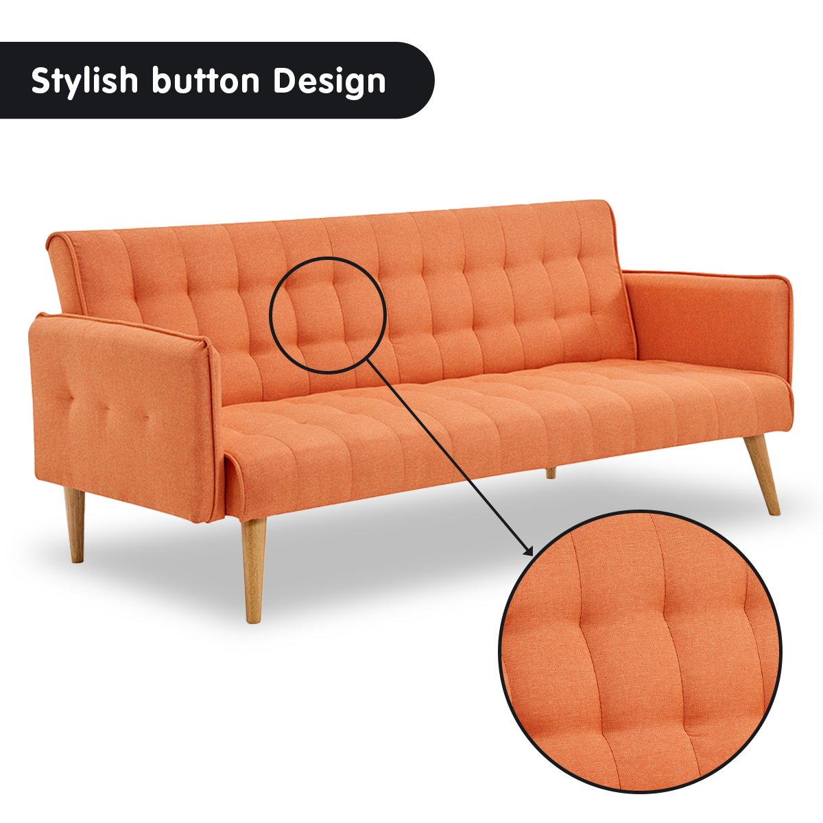 Sarantino 3 Seater Modular Linen Fabric Sofa Bed Couch Armrest Orange-Furniture > Sofas-PEROZ Accessories