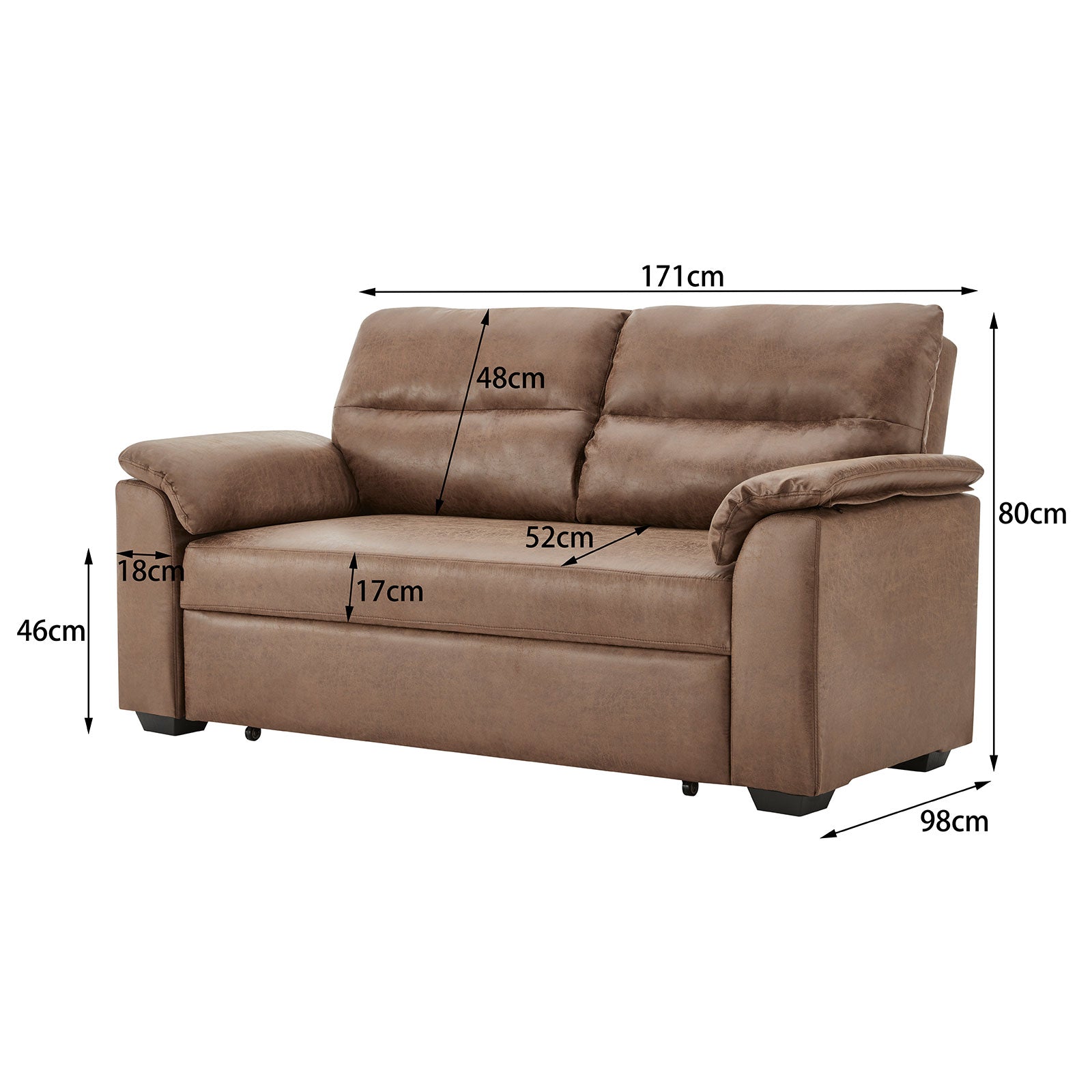 Sarantino Distressed Fabric Sofa Bed Couch Lounge - Brown-Furniture > Sofas-PEROZ Accessories