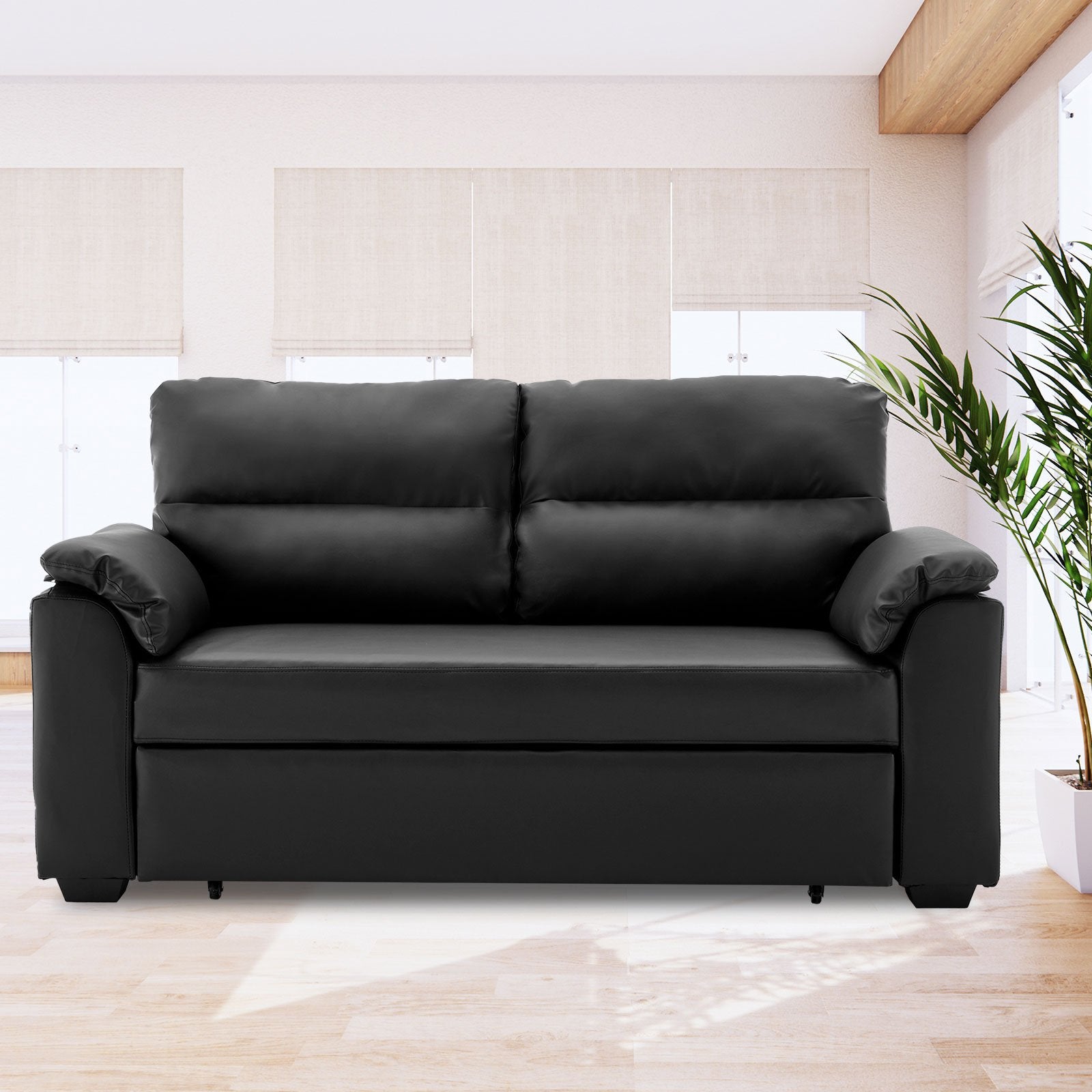 Sarantino Faux Leather Sofa Bed Couch Lounge - Black-Furniture > Sofas-PEROZ Accessories