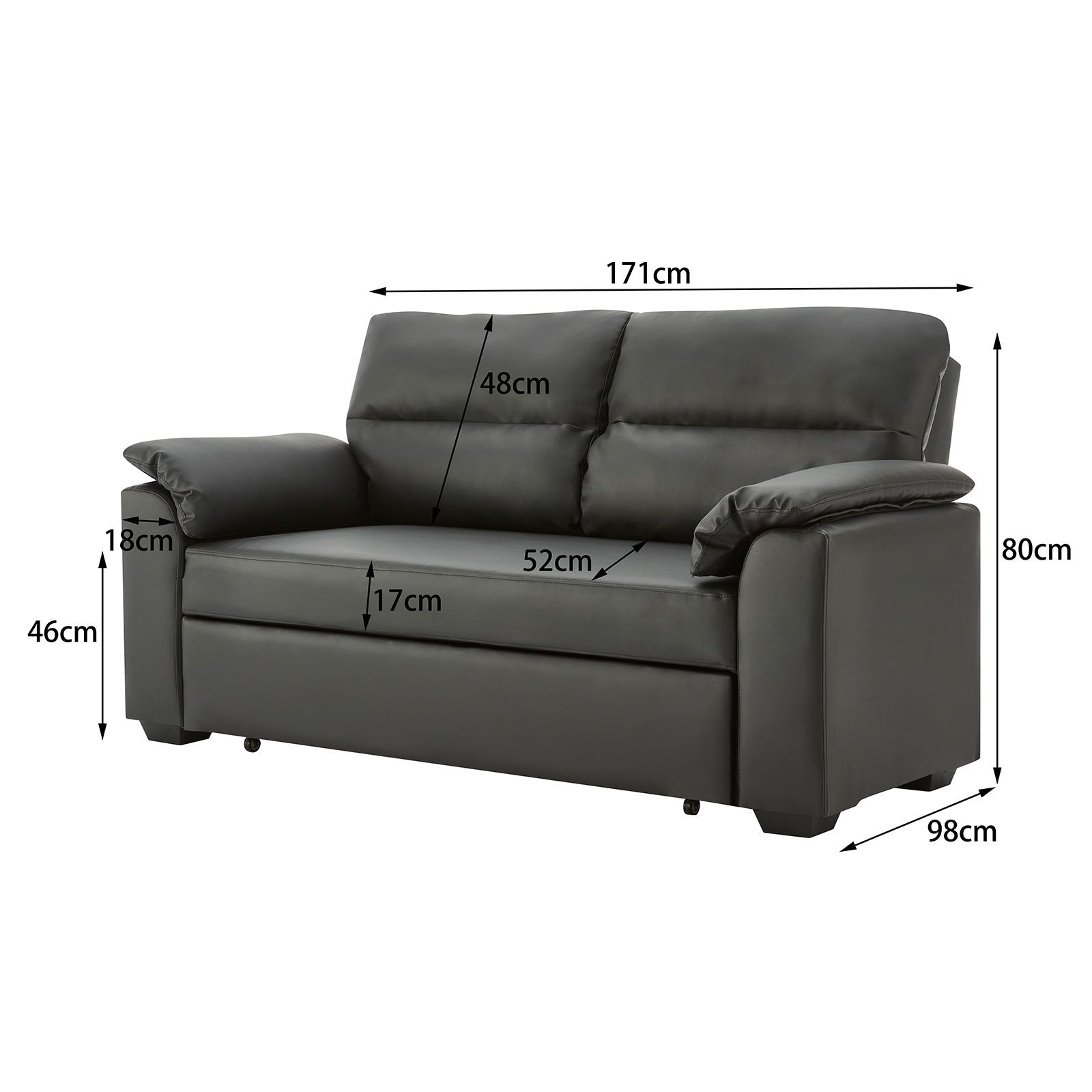 Sarantino Faux Leather Sofa Bed Couch Lounge - Black-Furniture > Sofas-PEROZ Accessories