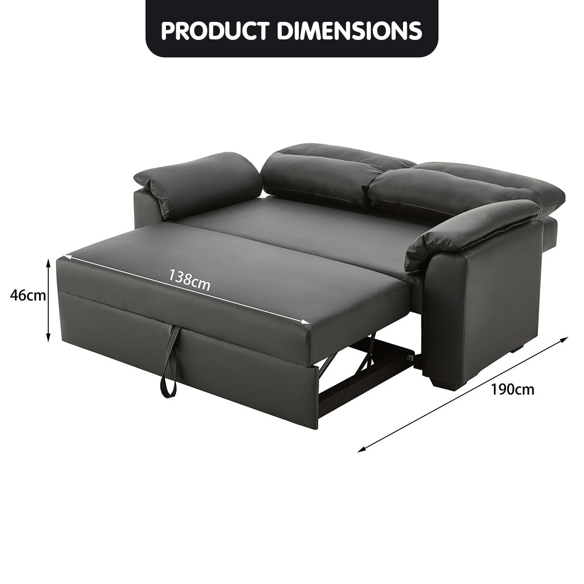 Sarantino Faux Leather Sofa Bed Couch Lounge - Black-Furniture > Sofas-PEROZ Accessories