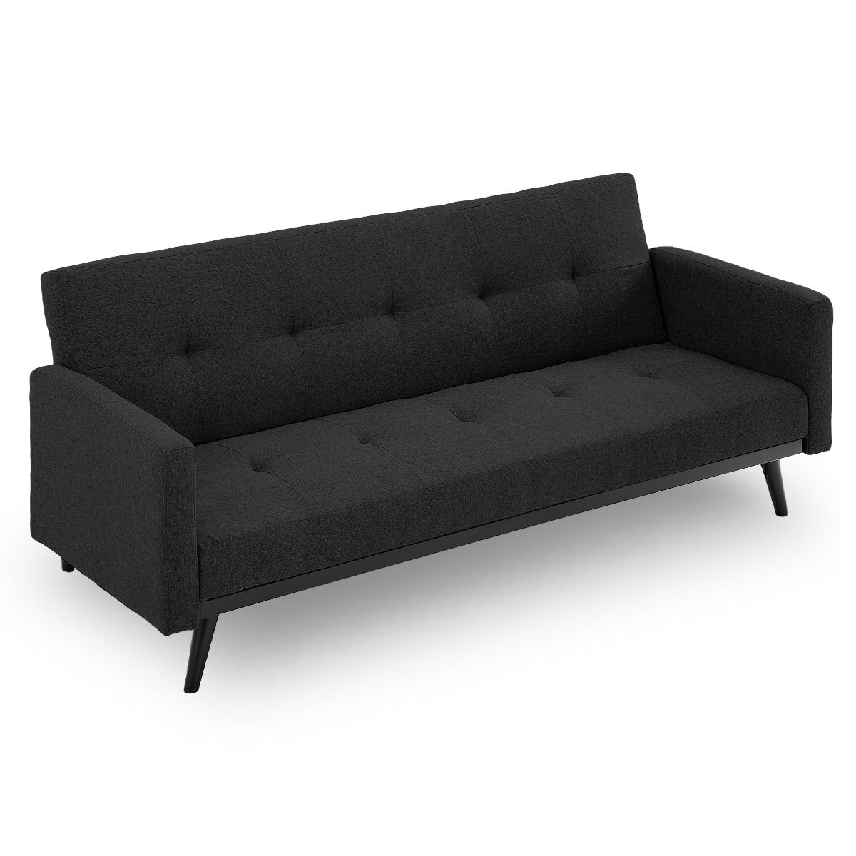 Sarantino Tufted Faux Linen 3-Seater Sofa Bed with Armrests - Black-Furniture > Sofas-PEROZ Accessories