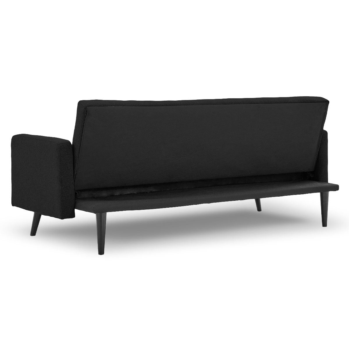 Sarantino Tufted Faux Linen 3-Seater Sofa Bed with Armrests - Black-Furniture > Sofas-PEROZ Accessories