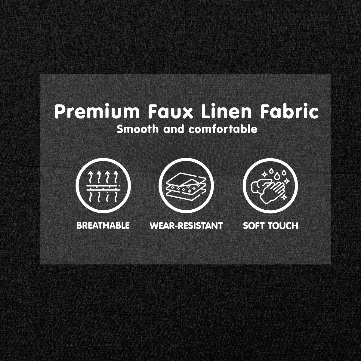 Sarantino Tufted Faux Linen 3-Seater Sofa Bed with Armrests - Black-Furniture > Sofas-PEROZ Accessories