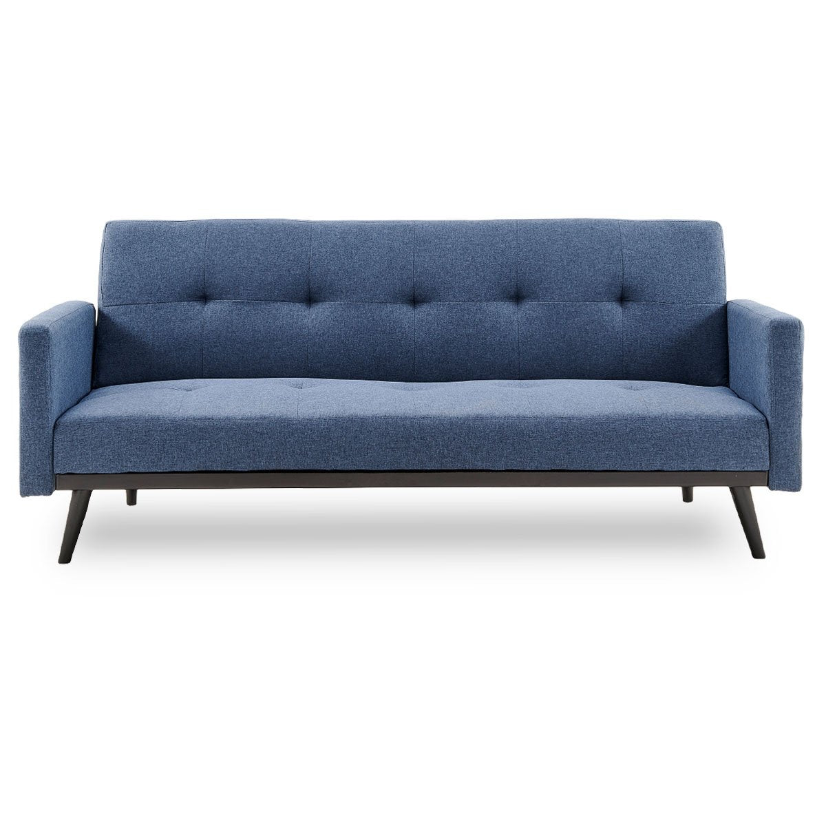 Sarantino Tufted Faux Linen 3-Seater Sofa Bed with Armrests - Blue-Furniture > Sofas-PEROZ Accessories