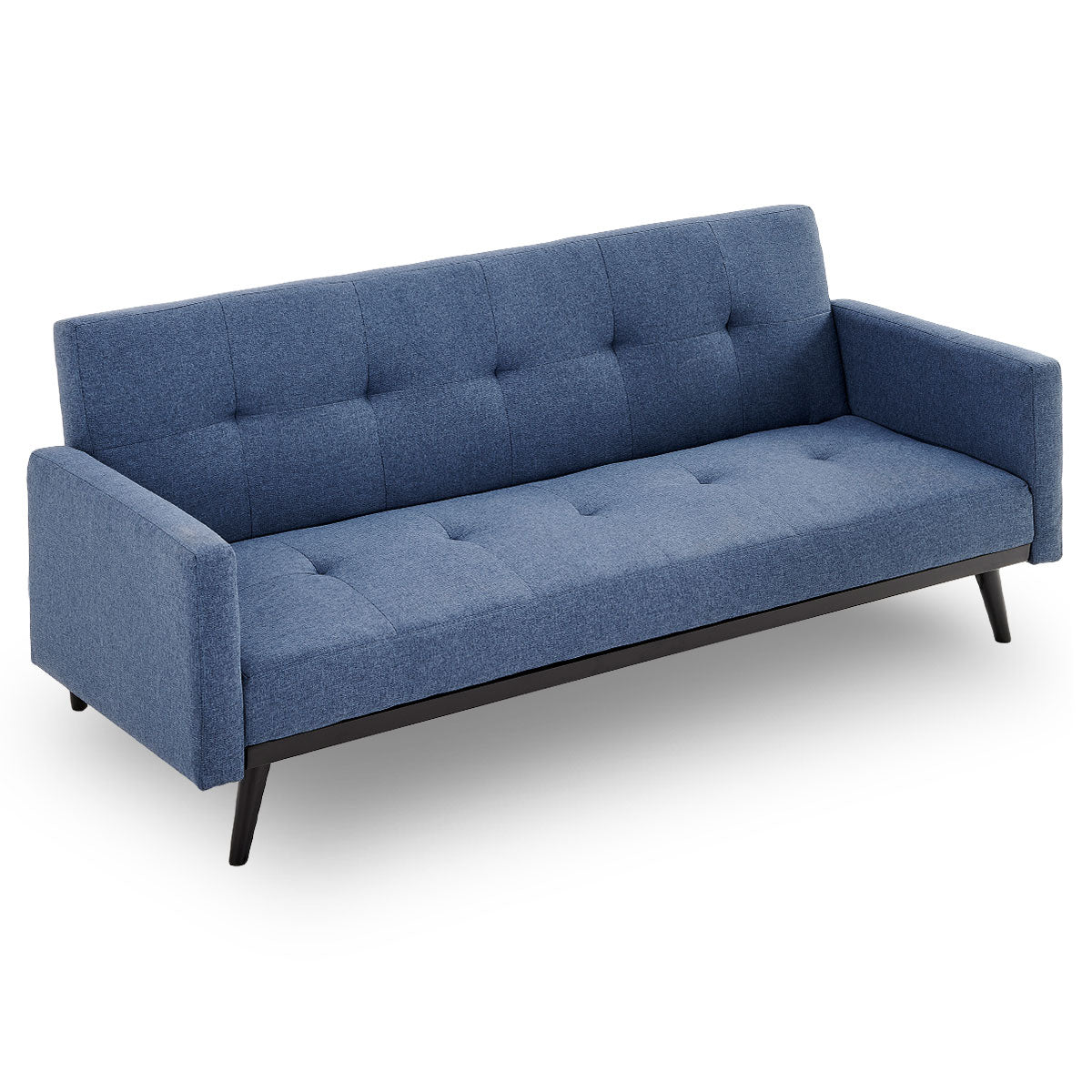 Sarantino Tufted Faux Linen 3-Seater Sofa Bed with Armrests - Blue-Furniture > Sofas-PEROZ Accessories