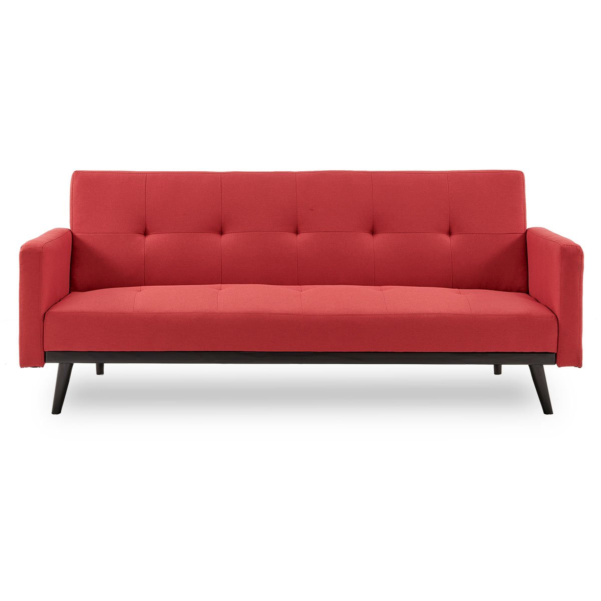 Sarantino Tufted Faux Linen 3-Seater Sofa Bed with Armrests - Red-Furniture > Sofas-PEROZ Accessories