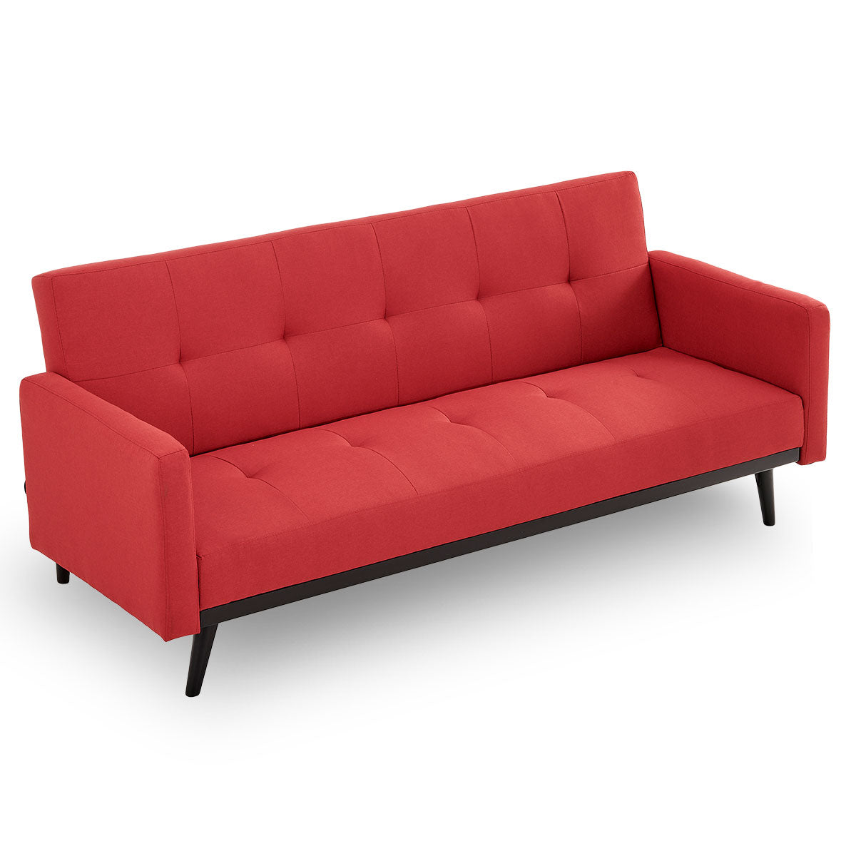 Sarantino Tufted Faux Linen 3-Seater Sofa Bed with Armrests - Red-Furniture > Sofas-PEROZ Accessories
