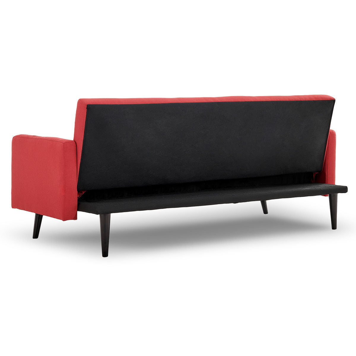 Sarantino Tufted Faux Linen 3-Seater Sofa Bed with Armrests - Red-Furniture > Sofas-PEROZ Accessories