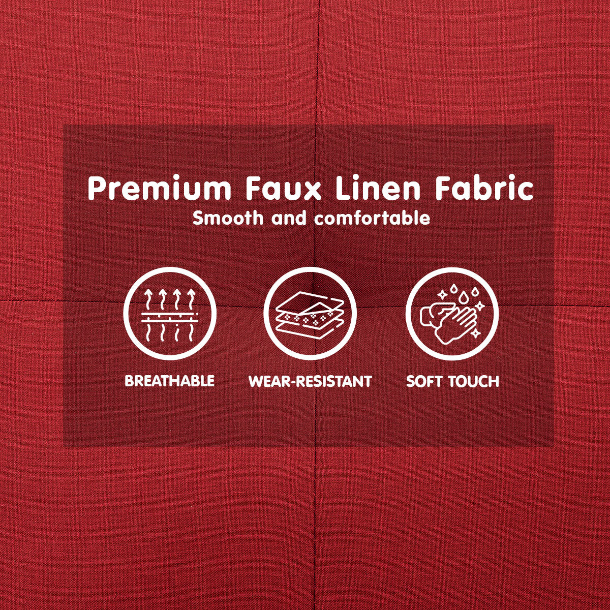 Sarantino Tufted Faux Linen 3-Seater Sofa Bed with Armrests - Red-Furniture > Sofas-PEROZ Accessories