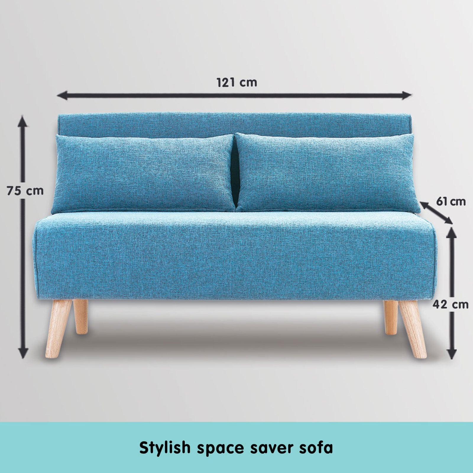 Sarantino Adjustable Corner Sofa 2-Seater Lounge Linen Bed Seat - Blue-Furniture > Sofas-PEROZ Accessories