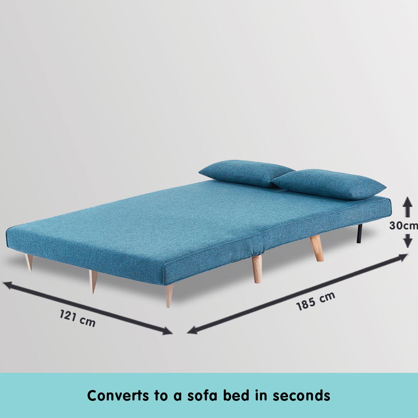 Sarantino Adjustable Corner Sofa 2-Seater Lounge Linen Bed Seat - Blue-Furniture > Sofas-PEROZ Accessories