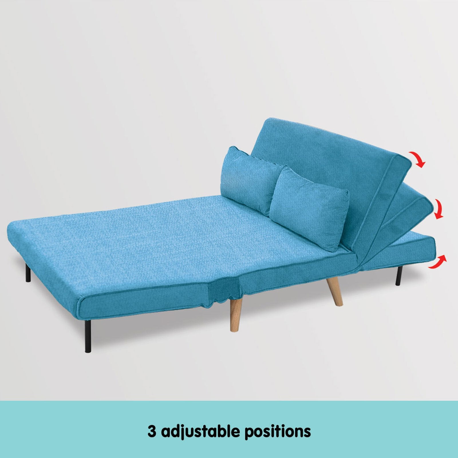 Sarantino Adjustable Corner Sofa 2-Seater Lounge Linen Bed Seat - Blue-Furniture > Sofas-PEROZ Accessories