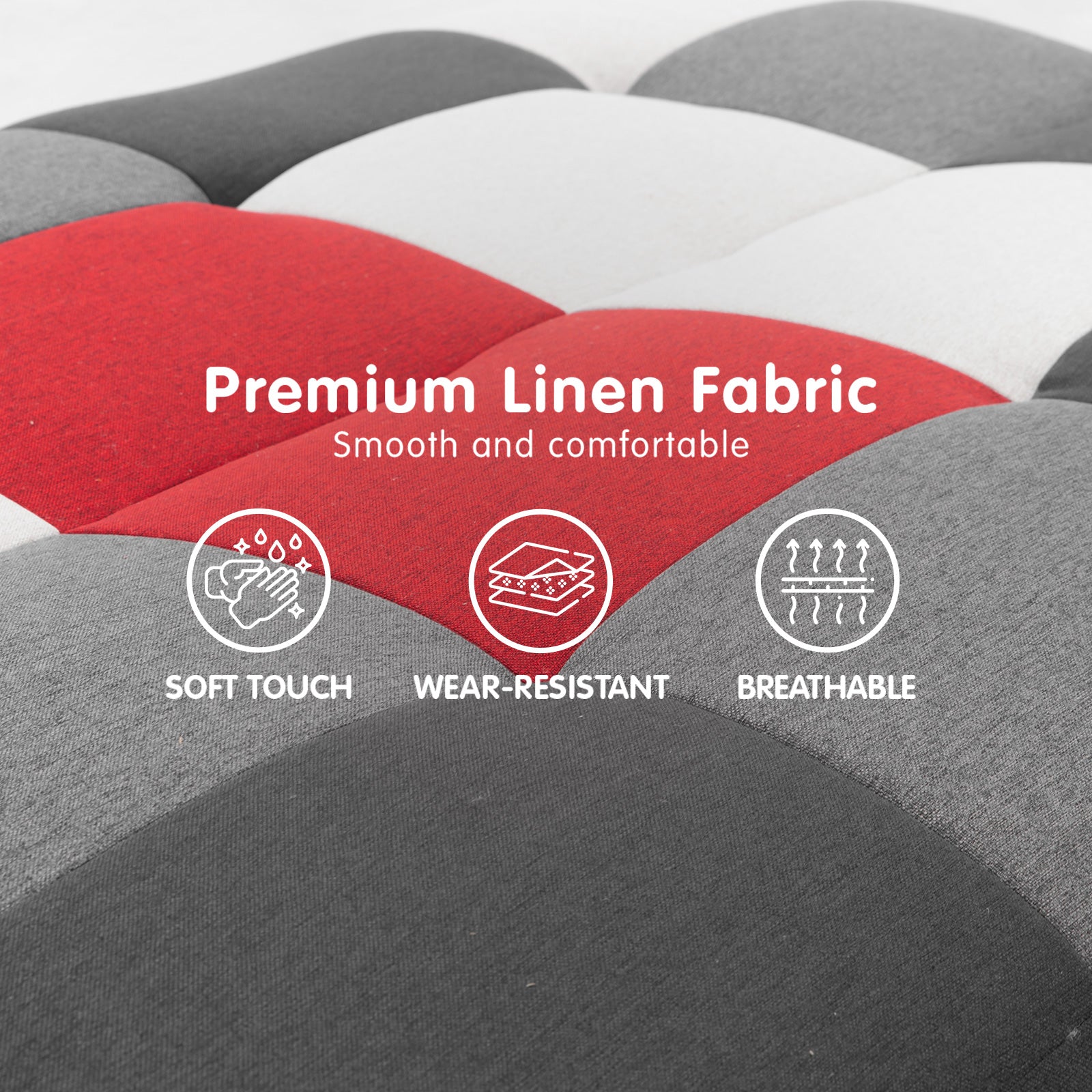 Sarantino 3 Seater Modular Linen Fabric Wood Sofa Bed Couch - Multi-colour-Furniture > Sofas-PEROZ Accessories