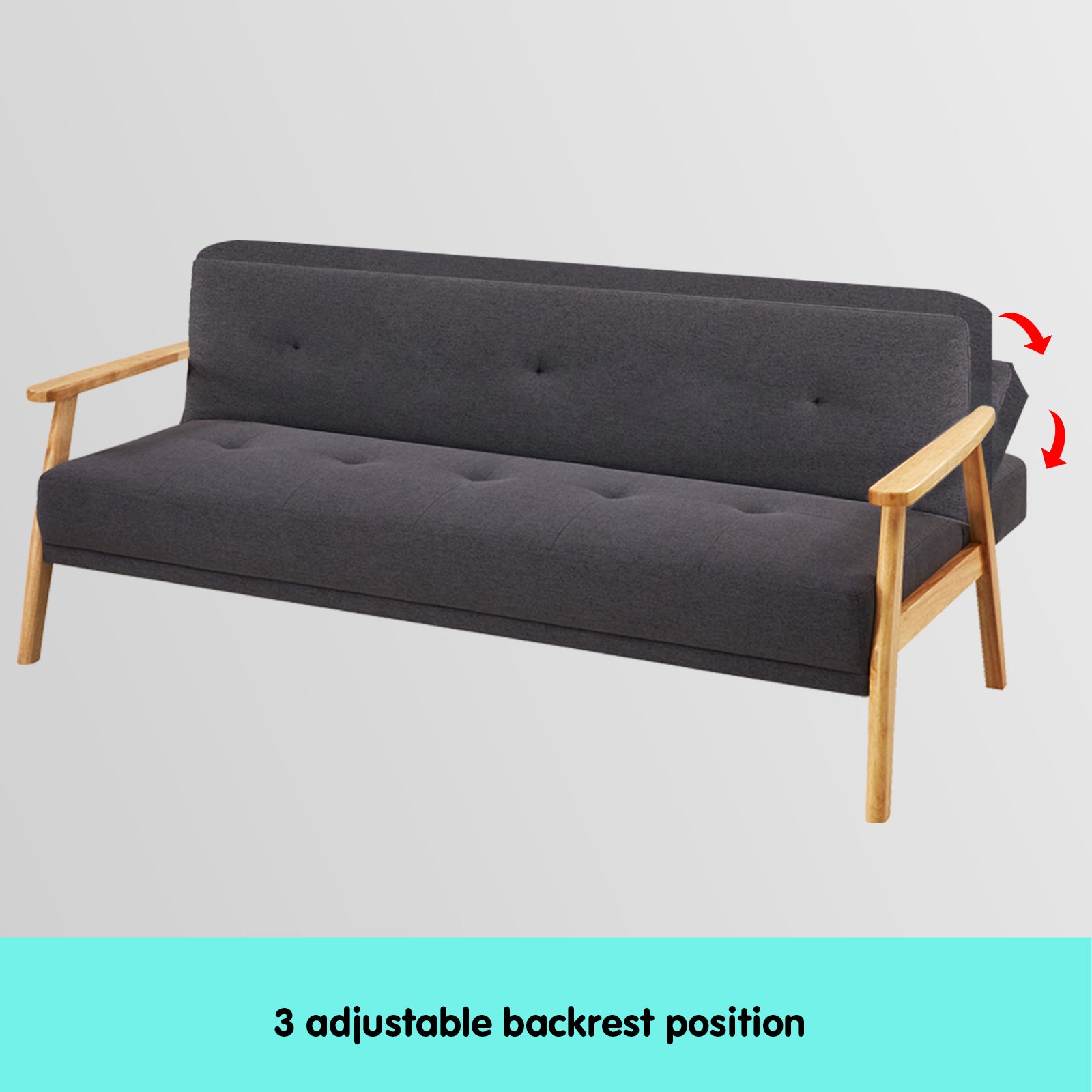 Sarantino 3 Seater Linen Fabric Wood Sofa Bed Lounge Couch Dark Grey-Furniture > Sofas-PEROZ Accessories