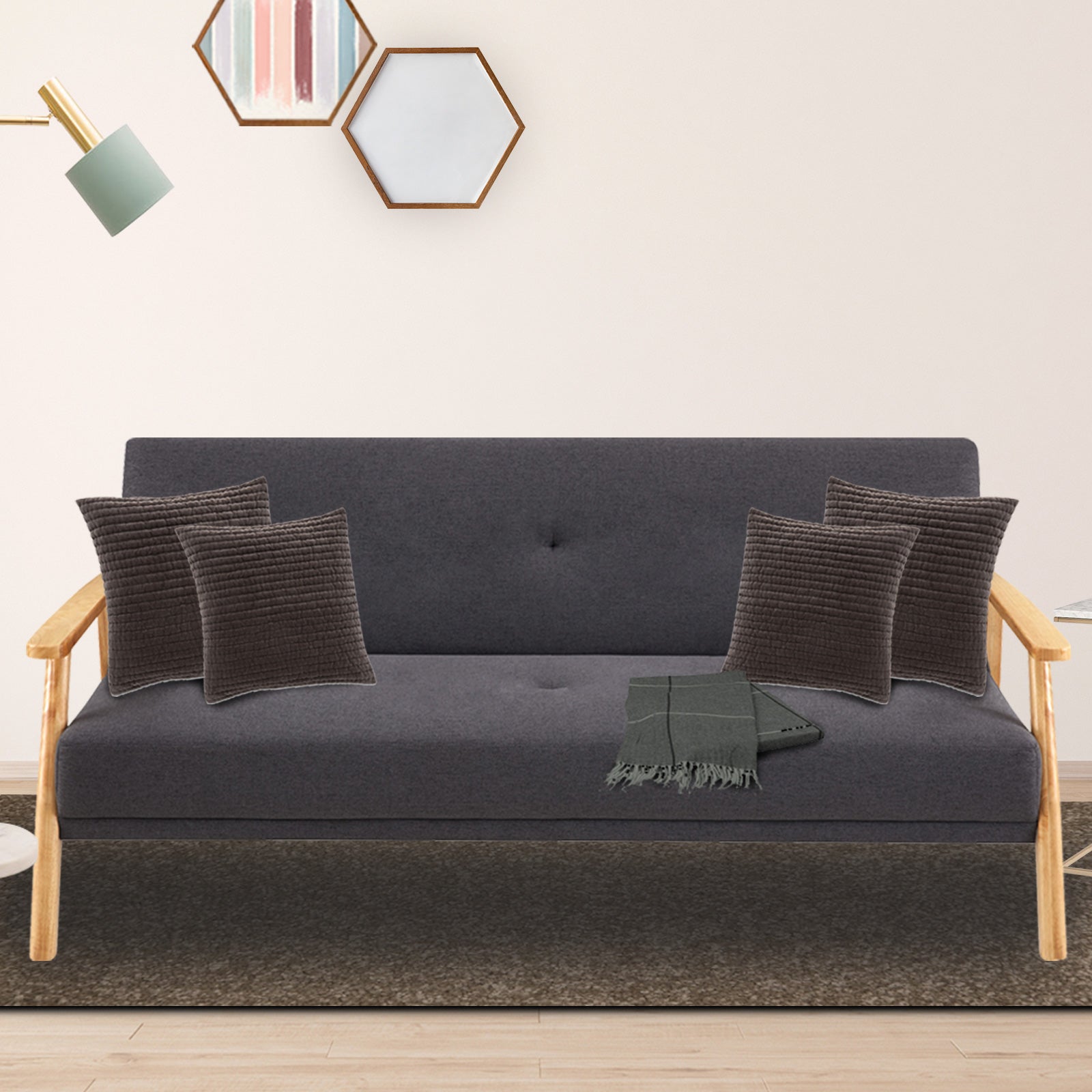 Sarantino 3 Seater Linen Fabric Wood Sofa Bed Lounge Couch Dark Grey-Furniture > Sofas-PEROZ Accessories