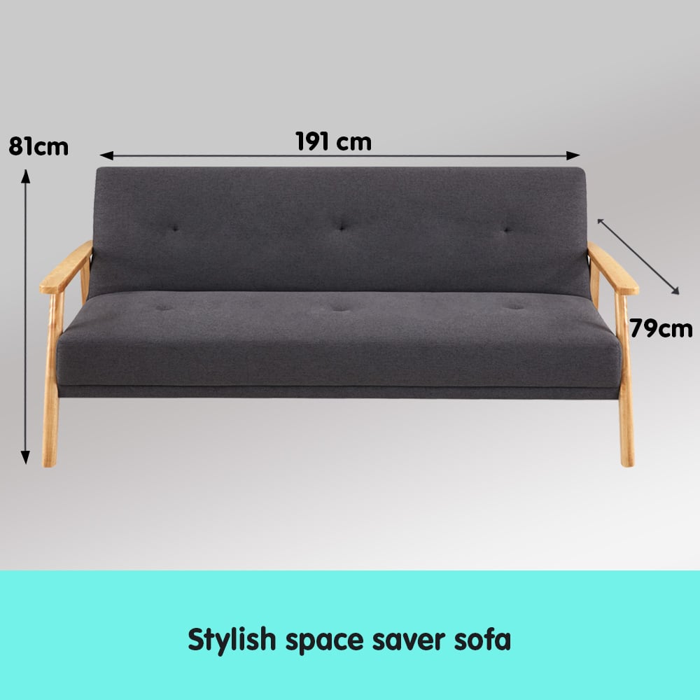 Sarantino 3 Seater Linen Fabric Wood Sofa Bed Lounge Couch Dark Grey-Furniture > Sofas-PEROZ Accessories