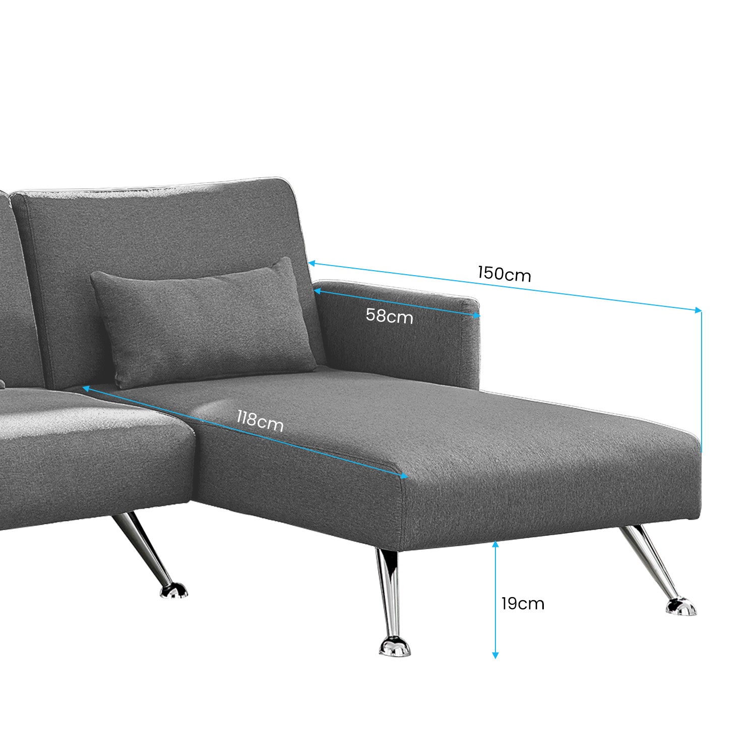 Sarantino Mia 3-Seater Corner Sofa Bed Chaise and Pillows Dark Grey-Furniture > Sofas-PEROZ Accessories