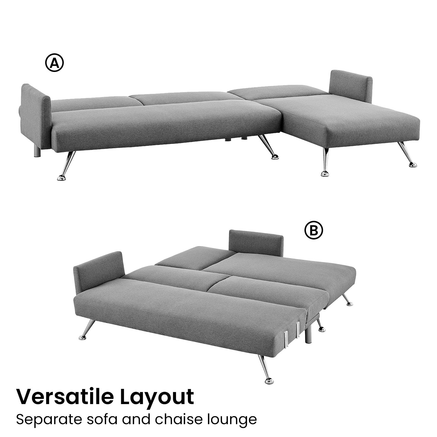 Sarantino Mia 3-Seater Corner Sofa Bed Chaise and Pillows Dark Grey-Furniture > Sofas-PEROZ Accessories