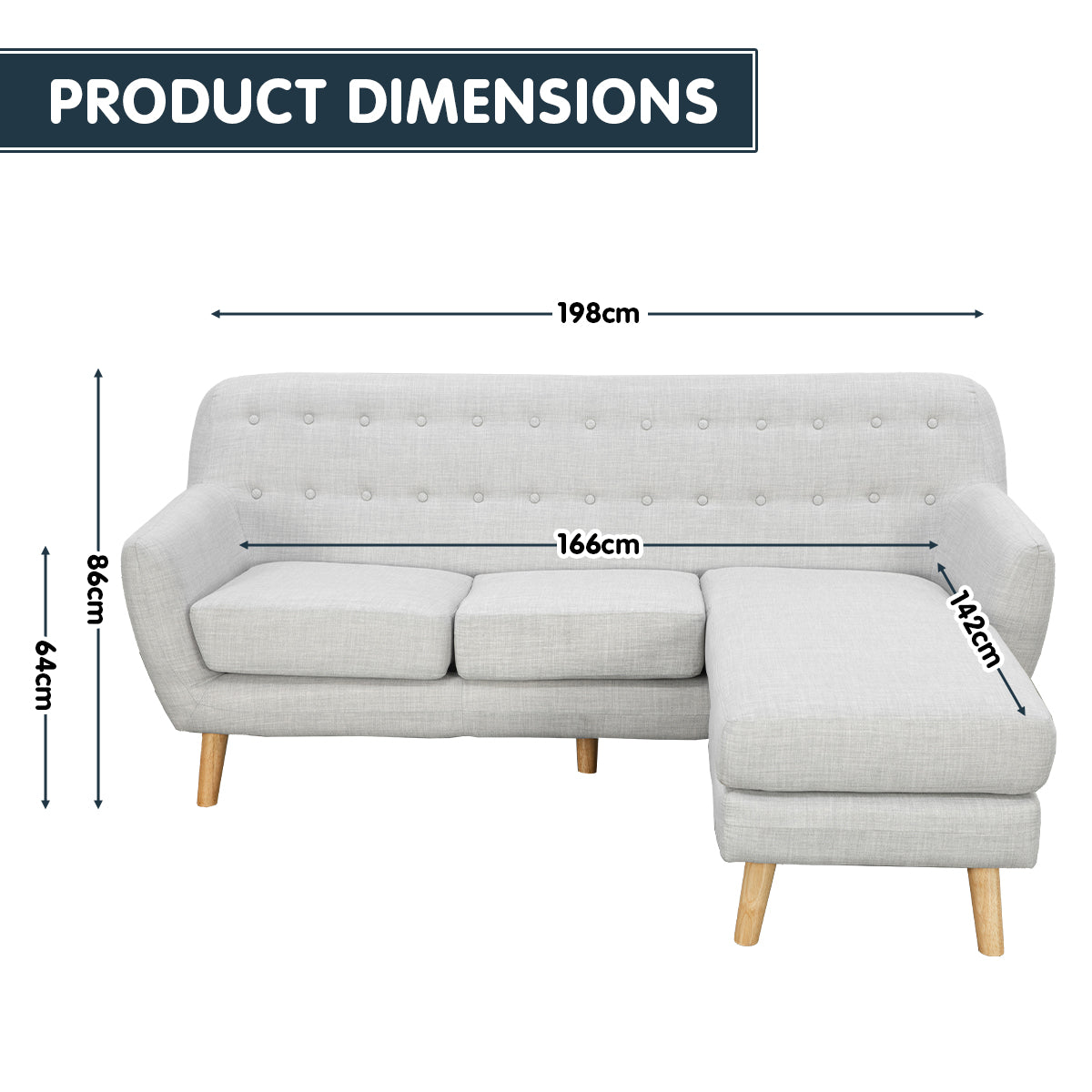 Sarantino Linen Corner Wooden Sofa Lounge L-shaped with Left Chaise Light Grey-Furniture > Sofas-PEROZ Accessories