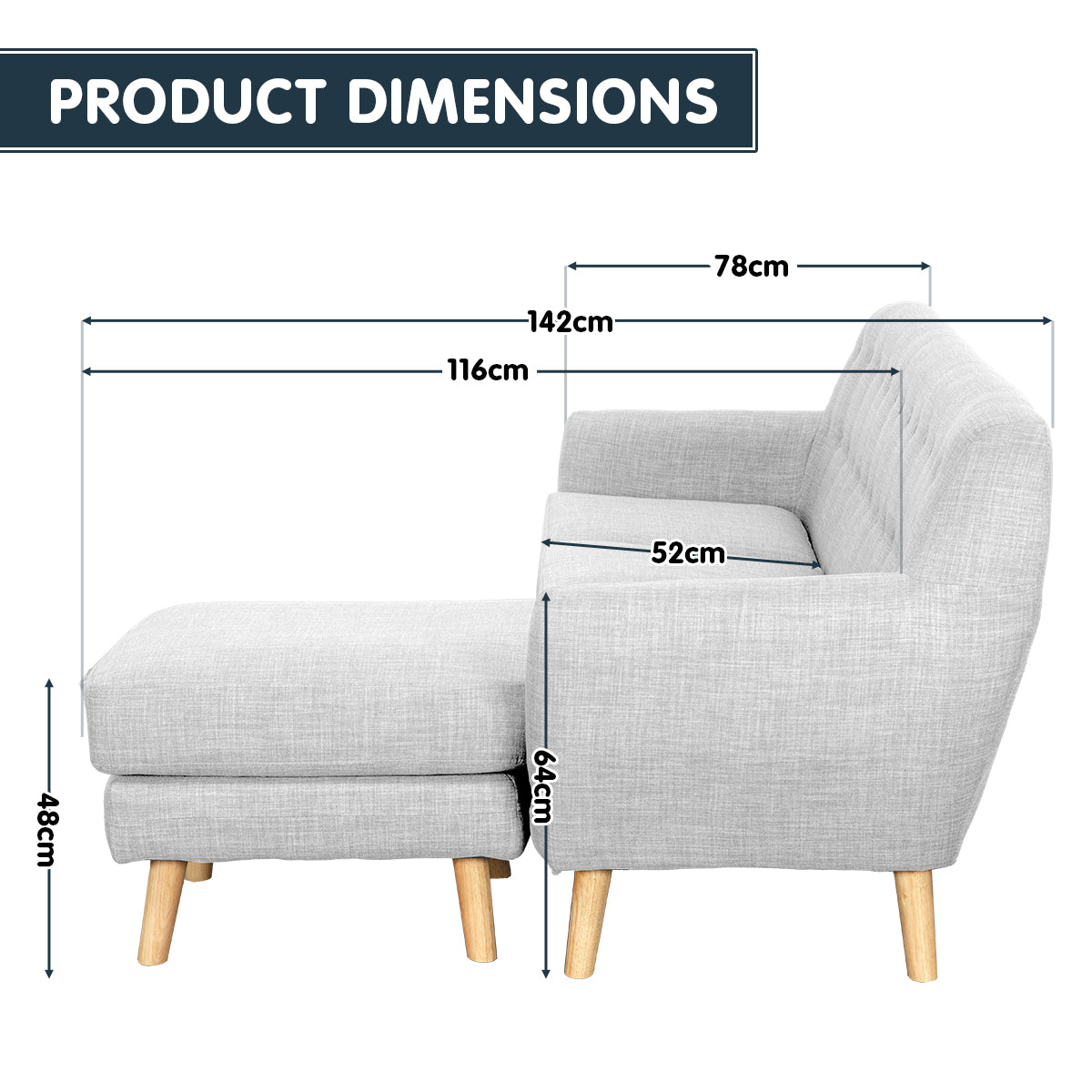 Sarantino Linen Corner Wooden Sofa Lounge L-shaped with Left Chaise Light Grey-Furniture > Sofas-PEROZ Accessories