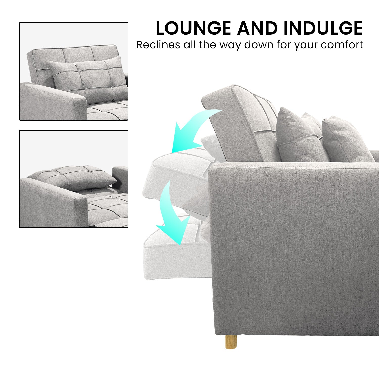 Sarantino Suri 3-in-1 Convertible Sofa Chair Bed Lounger - Light Grey-Furniture > Sofas-PEROZ Accessories