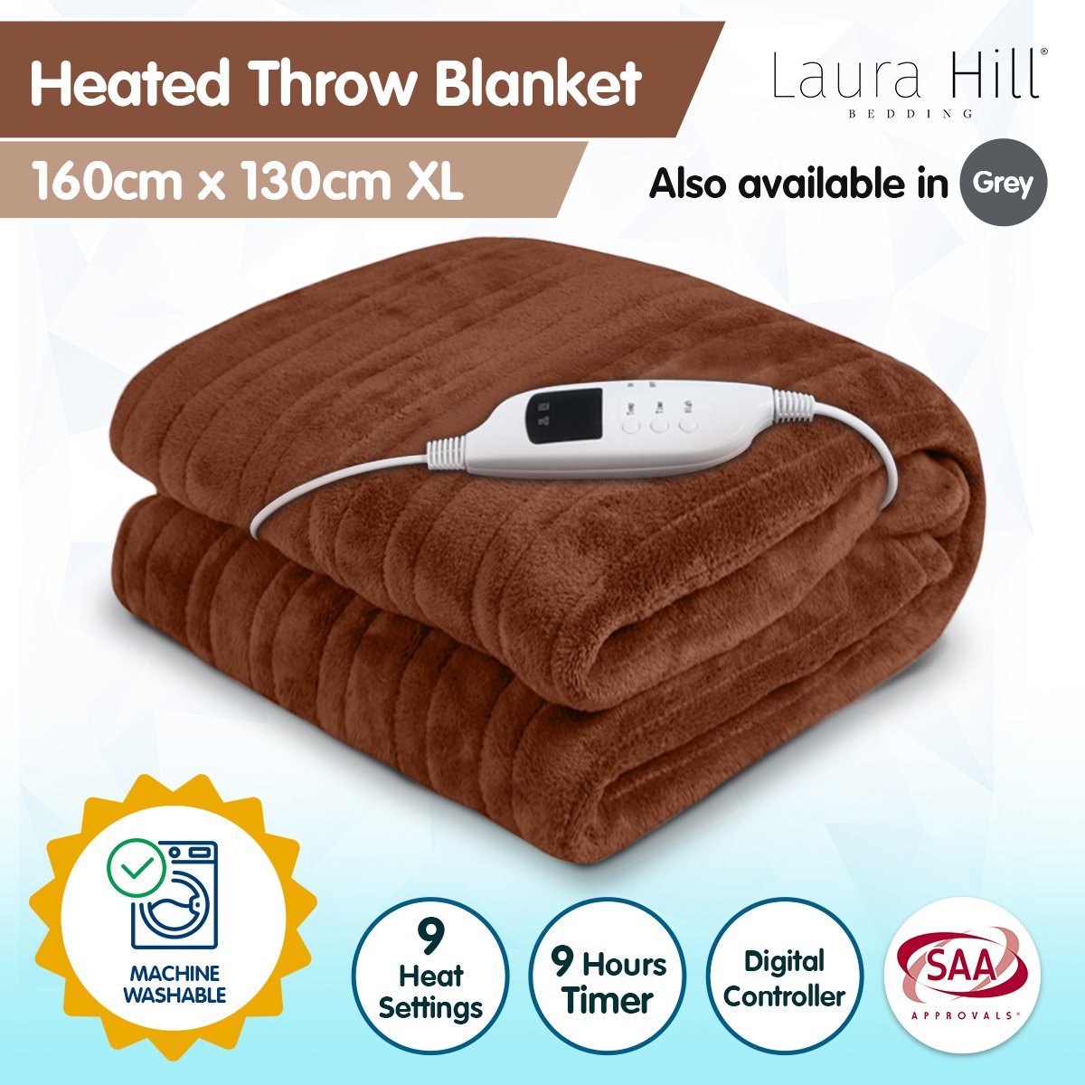 Laura Hill Heated Electric Blanket Throw Rug Coral Warm Fleece Brown-Home & Garden > Bedding-PEROZ Accessories