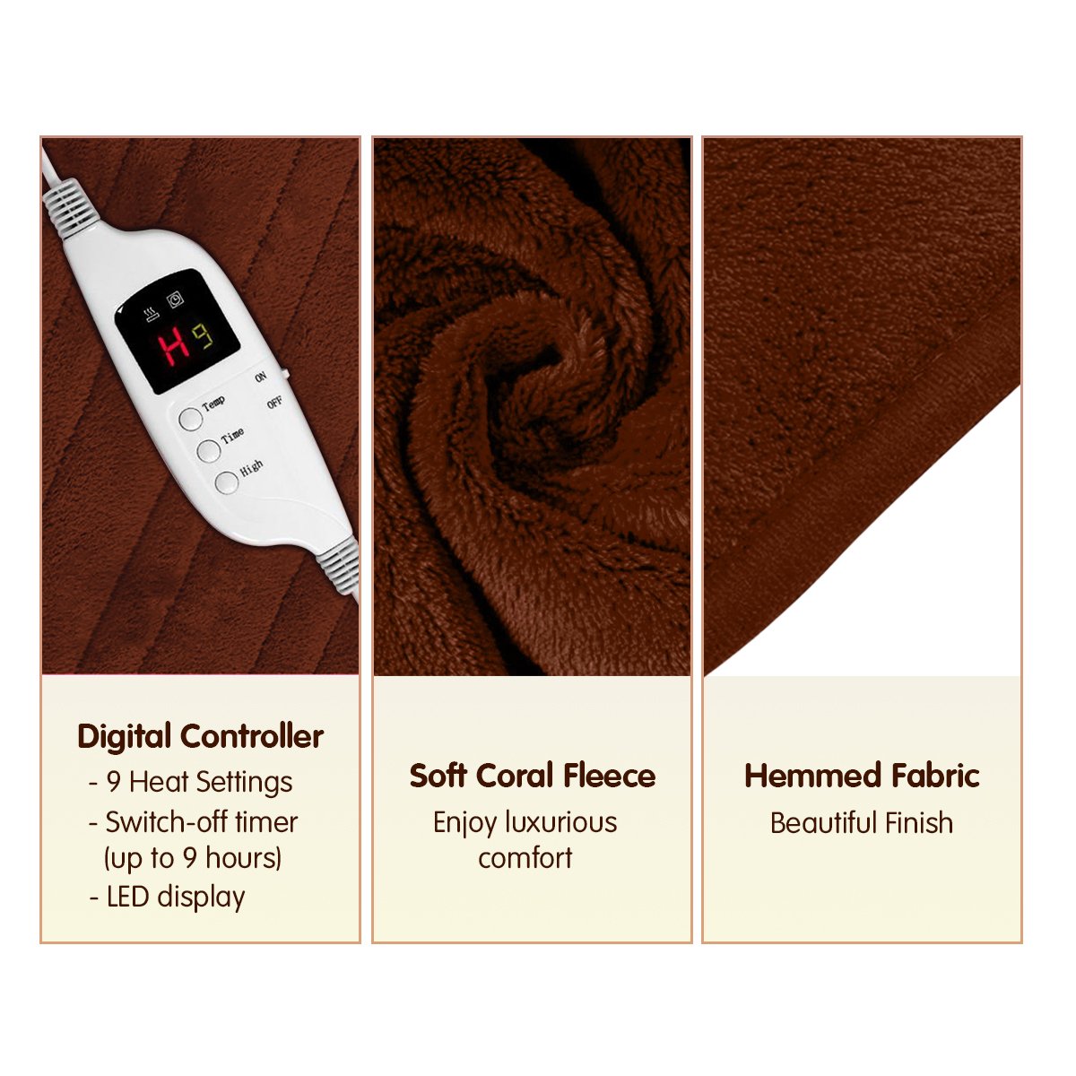 Laura Hill Heated Electric Blanket Throw Rug Coral Warm Fleece Brown-Home & Garden > Bedding-PEROZ Accessories