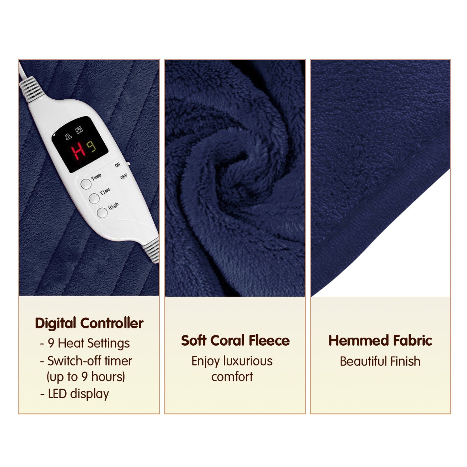 Laura Hill Heated Electric Blanket Coral Warm Fleece Winter Blue-Home & Garden > Bedding-PEROZ Accessories