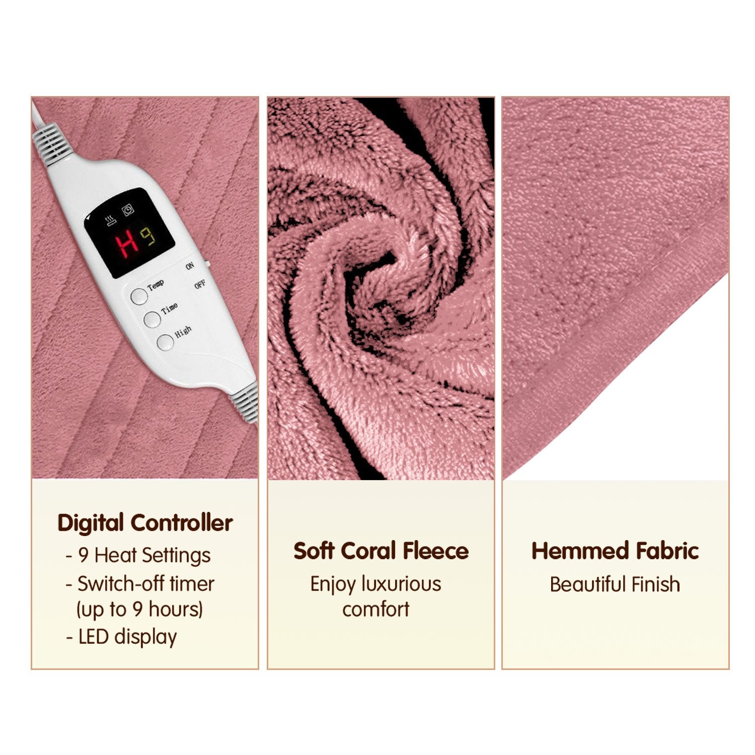 Laura Hill Heated Electric Blanket Throw Rug Coral Warm Fleece Pink-Home & Garden > Bedding-PEROZ Accessories