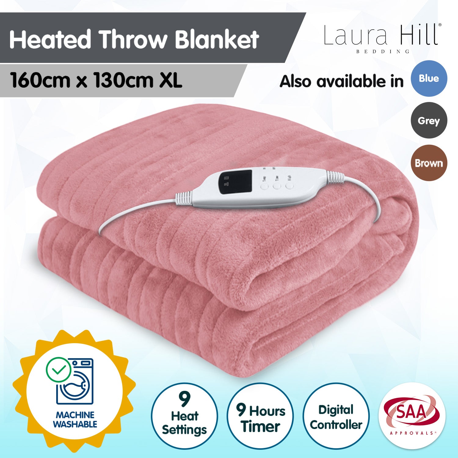 Laura Hill Heated Electric Blanket Throw Rug Coral Warm Fleece Pink-Home & Garden > Bedding-PEROZ Accessories