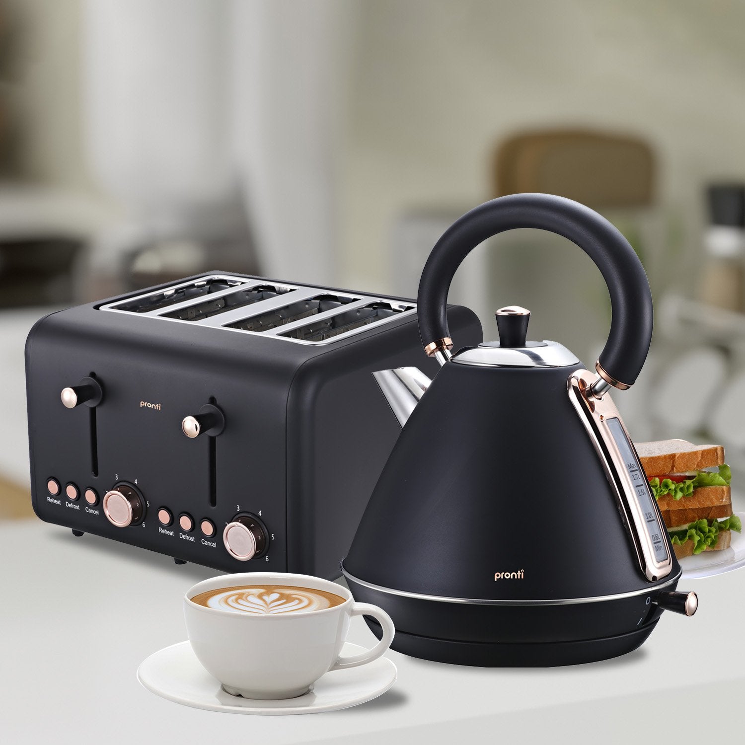 Pronti 4 Slice Toaster Rose Trim Collection - Black-Appliances > Kitchen Appliances-PEROZ Accessories