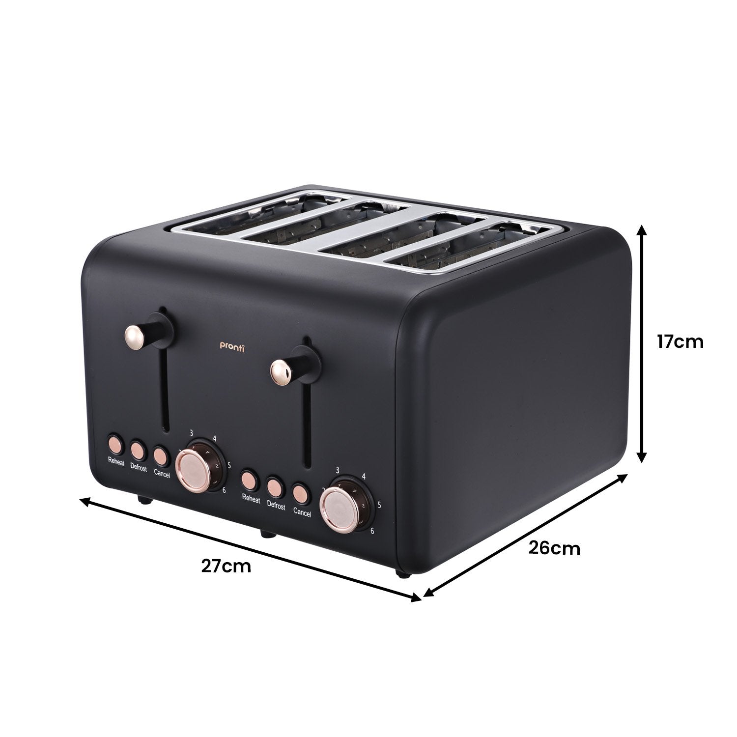Pronti 4 Slice Toaster Rose Trim Collection - Black-Appliances > Kitchen Appliances-PEROZ Accessories