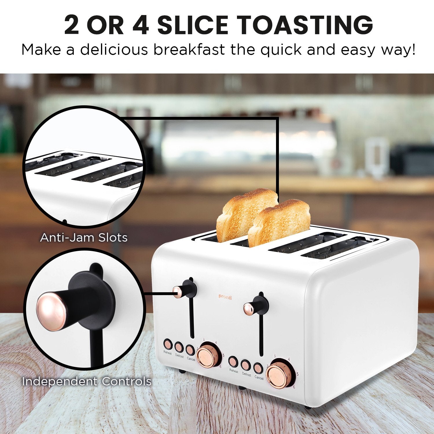 Pronti 4 Slice Toaster Rose Trim Collection - White-Appliances &gt; Kitchen Appliances-PEROZ Accessories