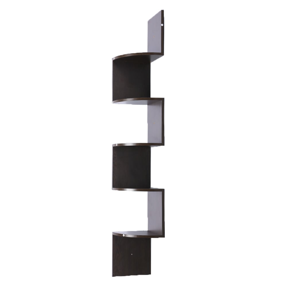 Sarantino 5 Tier Corner Wall Shelf Display Shelves Dvd Book Storage Rack Floating Mounted - Dark Brown-Furniture > Living Room-PEROZ Accessories