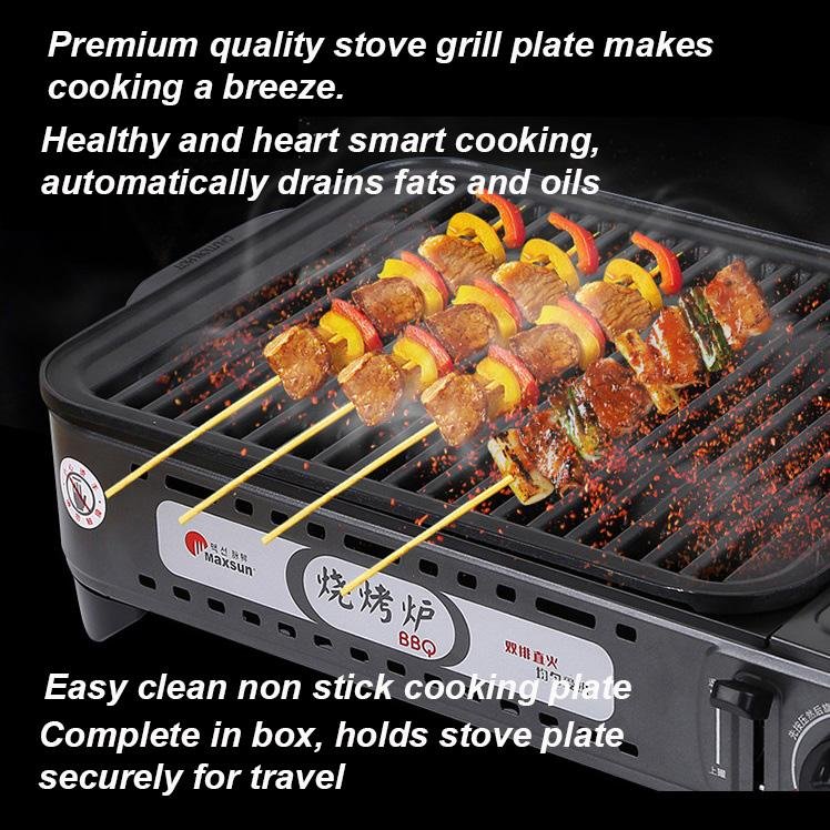 Portable Gas BBQ Stove with PRO Grill Plate Outdoor Barbecue Cooking Burner Kit Butane Camping-Home & Garden > BBQ-PEROZ Accessories