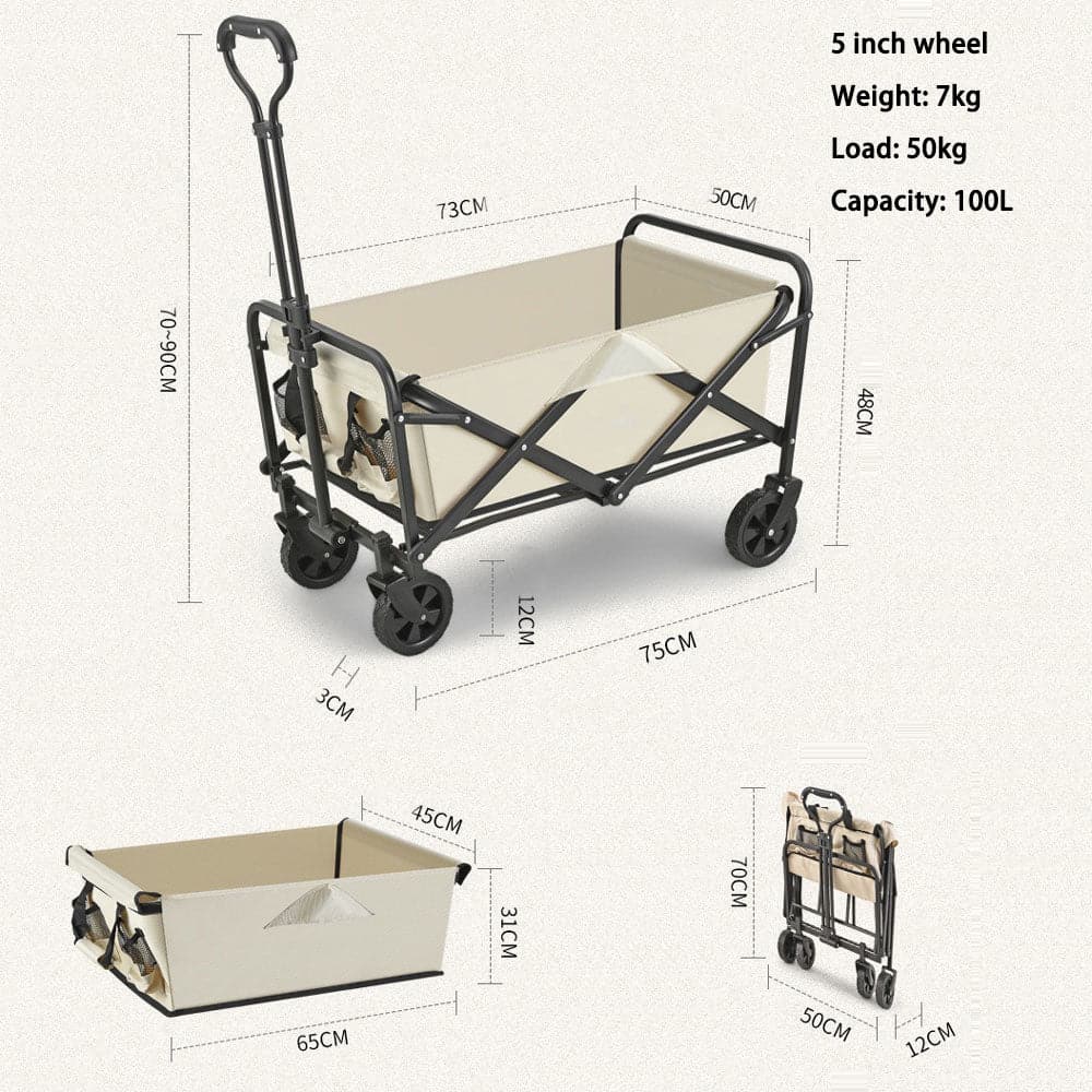 5 Inch Wheel Black Folding Beach Wagon Cart Trolley Garden Outdoor Picnic Camping Sports Market Collapsible Shop-Outdoor > Camping-PEROZ Accessories