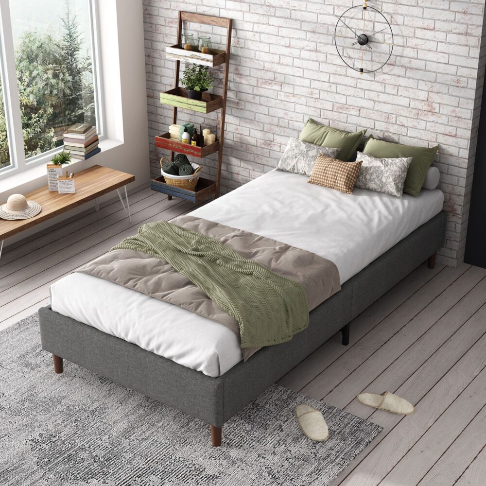 Bed Frame Mattress Foundation (Dark Grey) &