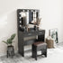Fidel Vanity Set with Cushioned Stool and Lighted Mirror- Black-Furniture > Bedroom-PEROZ Accessories