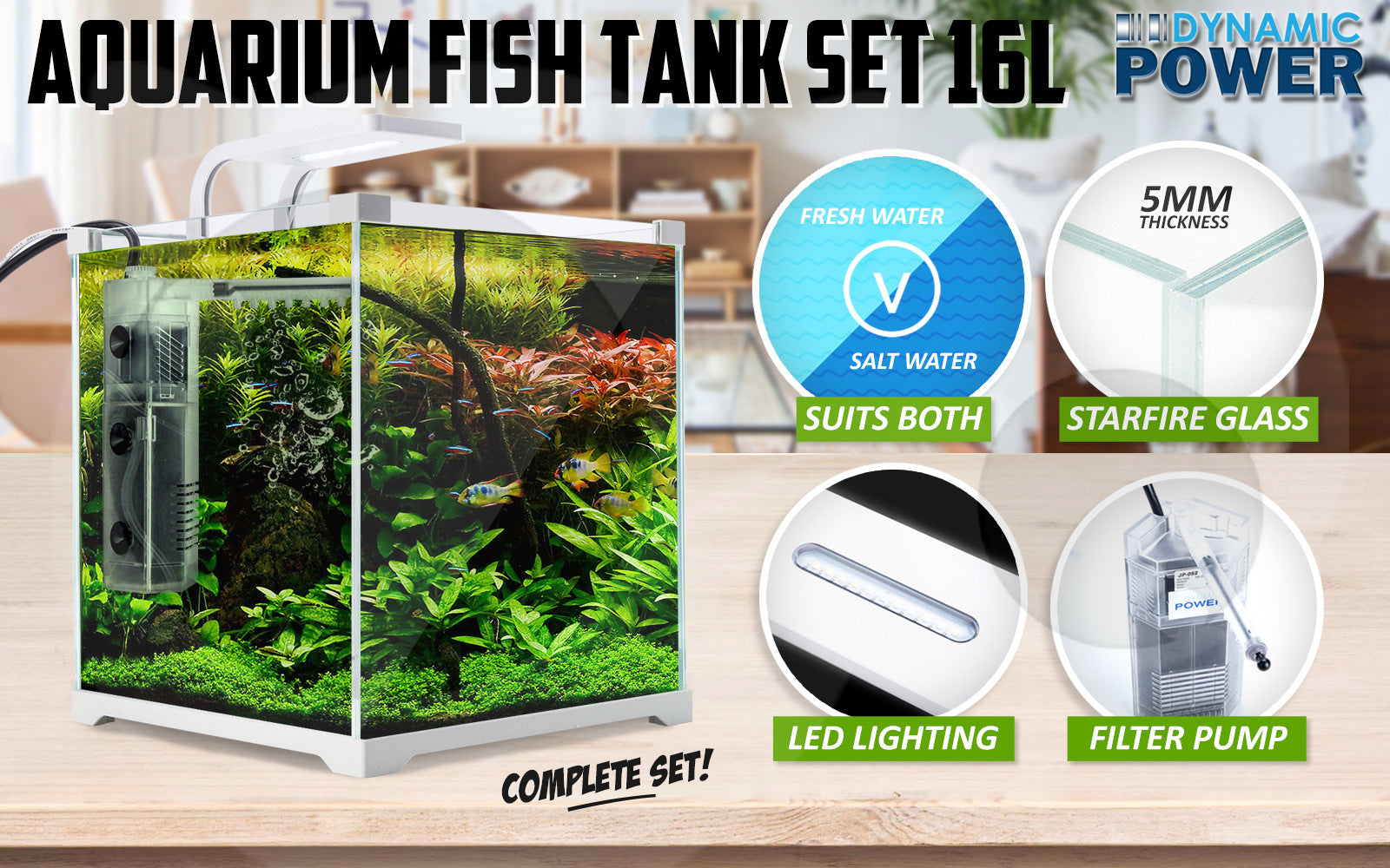 Dynamic Power Aquarium Fish Tank 16L Starfire Glass-Pet Care > Aquarium-PEROZ Accessories