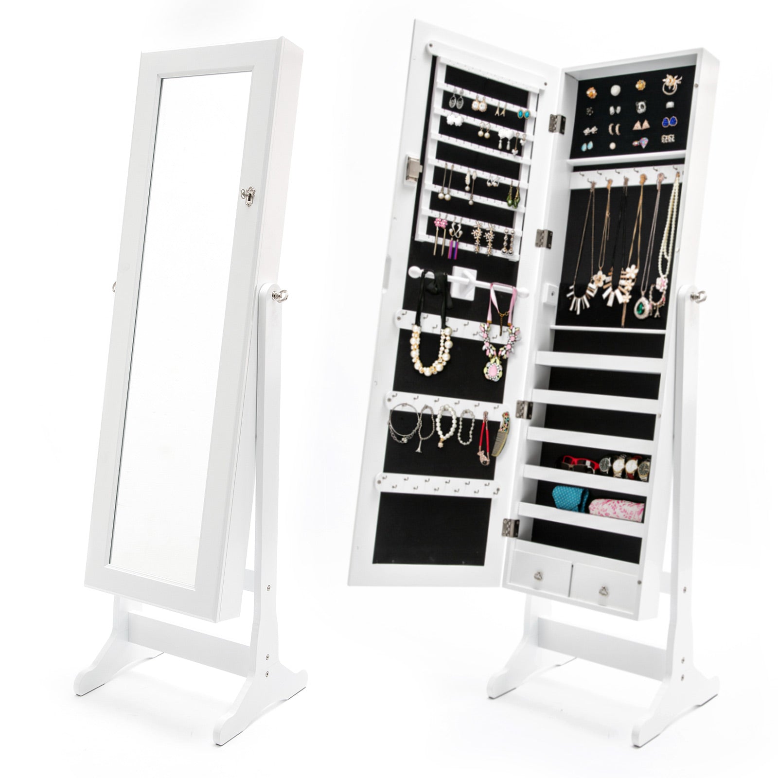 La Bella White Mirror Jewellery Cabinet LOWE 146cm Organiser 2 Drawers-Furniture > Bedroom-PEROZ Accessories
