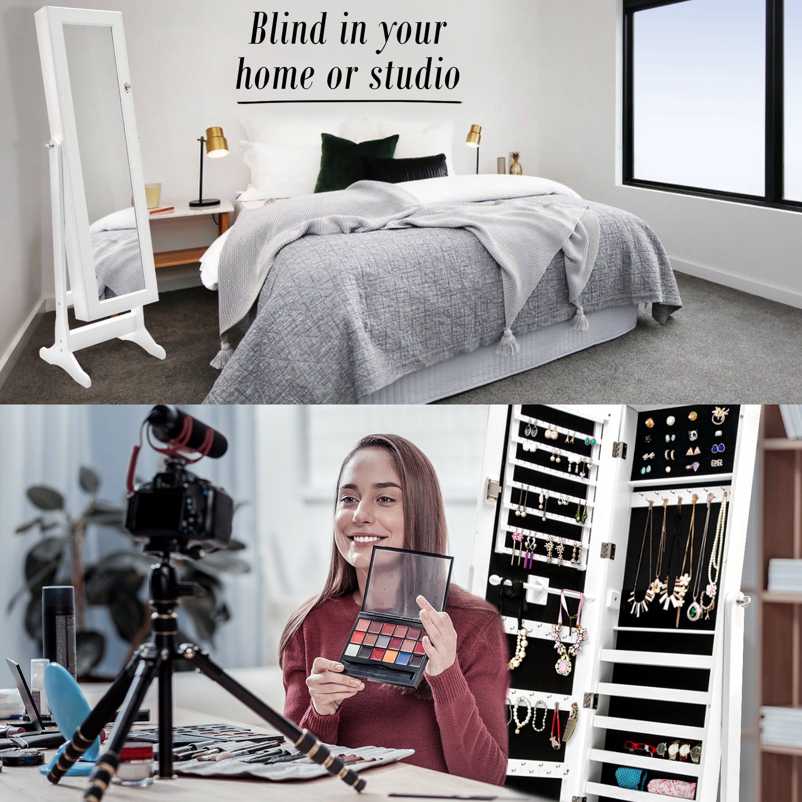 La Bella White Mirror Jewellery Cabinet LOWE 146cm Organiser 2 Drawers-Furniture > Bedroom-PEROZ Accessories