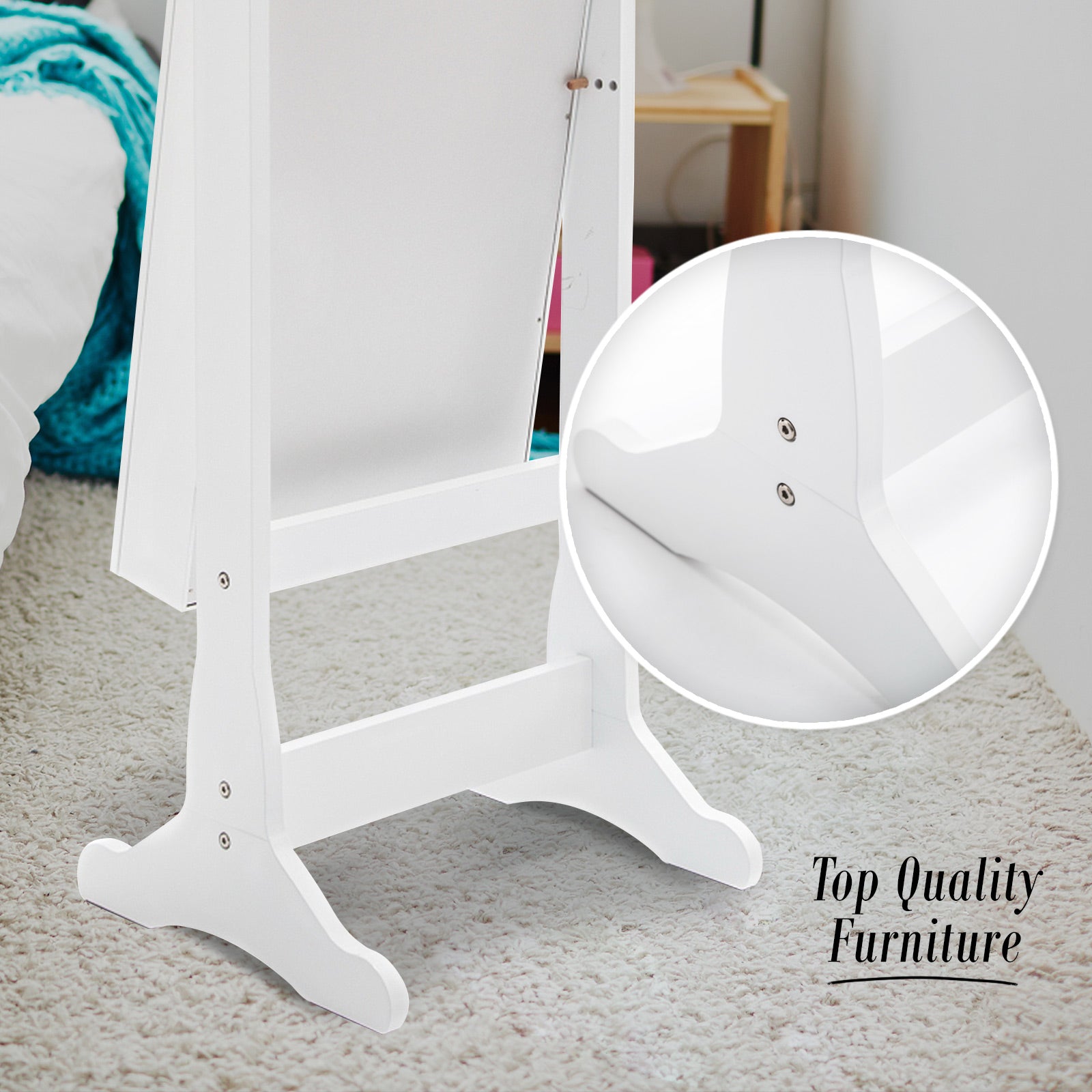 La Bella White Mirror Jewellery Cabinet LOWE 146cm Organiser 2 Drawers-Furniture > Bedroom-PEROZ Accessories