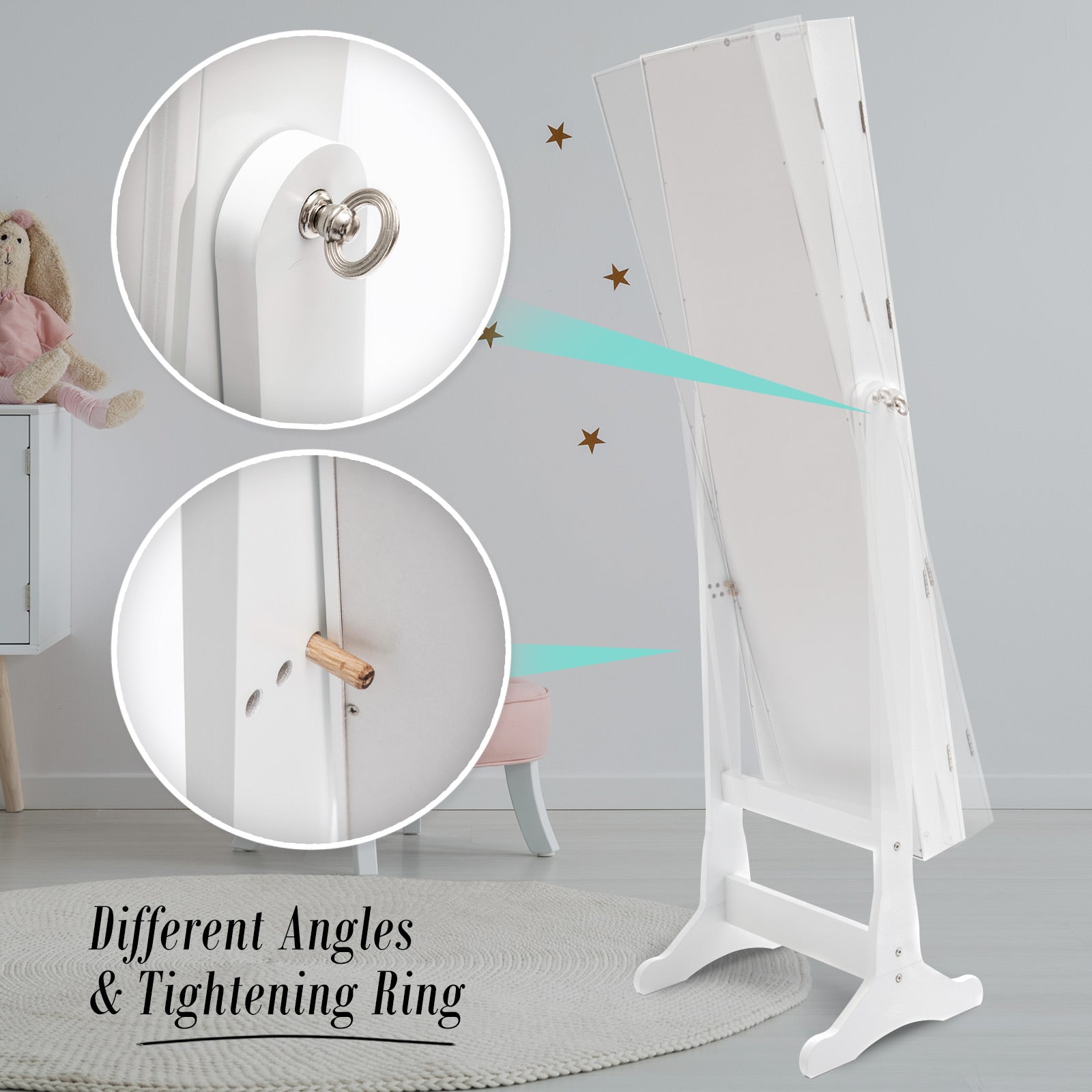 La Bella White Mirror Jewellery Cabinet LOWE 146cm Organiser 2 Drawers-Furniture > Bedroom-PEROZ Accessories