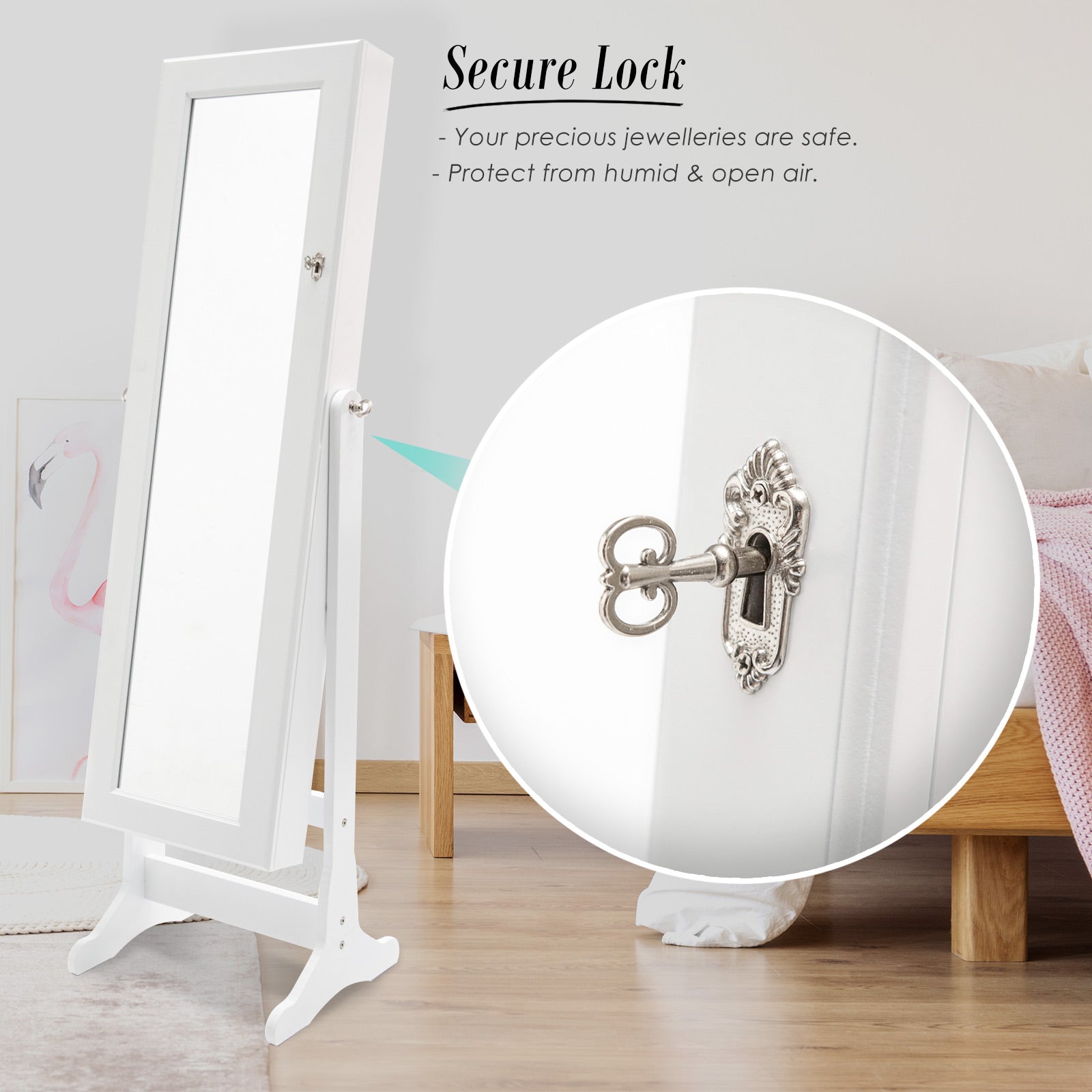 La Bella White Mirror Jewellery Cabinet LOWE 146cm Organiser 2 Drawers-Furniture > Bedroom-PEROZ Accessories