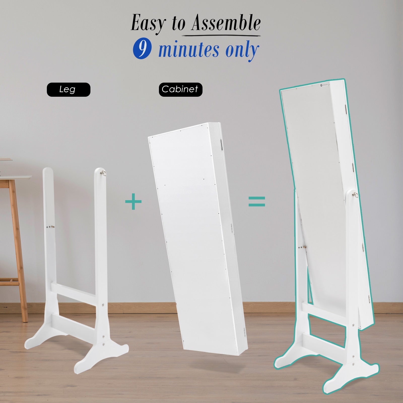 La Bella White Mirror Jewellery Cabinet LOWE 146cm Organiser 2 Drawers-Furniture > Bedroom-PEROZ Accessories