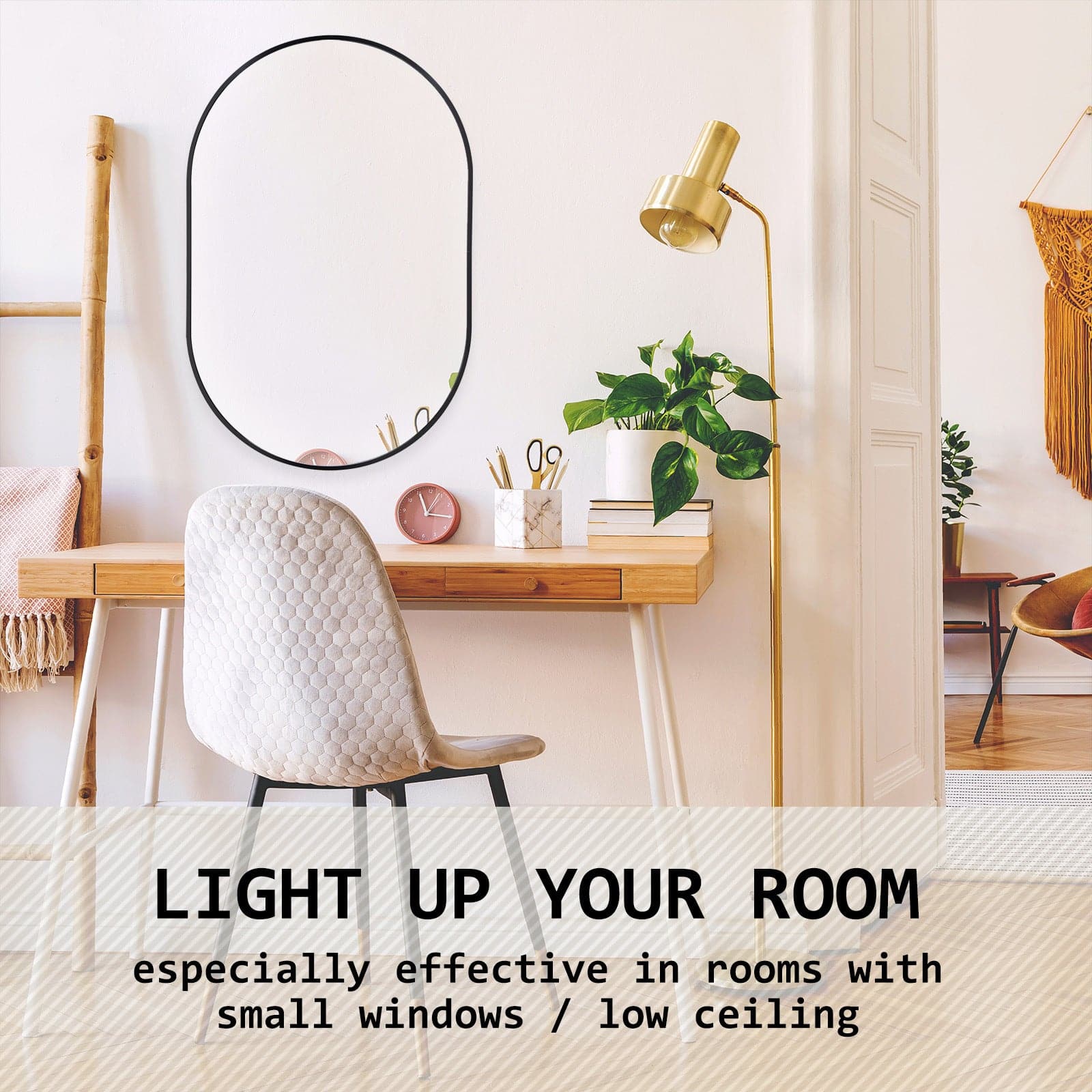 La Bella Black Wall Mirror Oval Aluminum Frame Makeup Decor Bathroom Vanity 50 x 75cm-Health & Beauty > Makeup Mirrors-PEROZ Accessories
