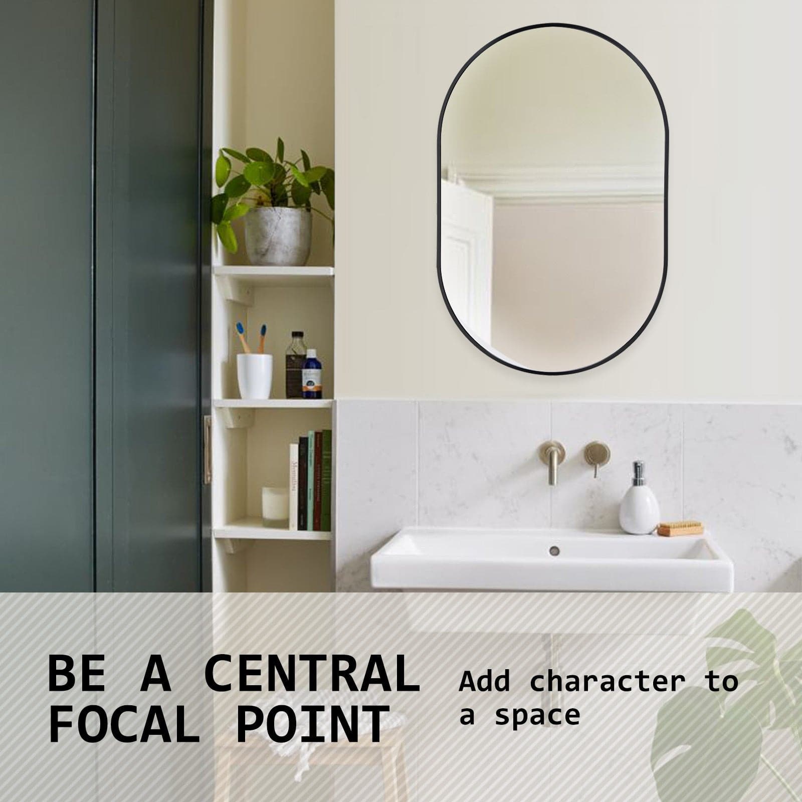 La Bella Black Wall Mirror Oval Aluminum Frame Makeup Decor Bathroom Vanity 50 x 75cm-Health & Beauty > Makeup Mirrors-PEROZ Accessories